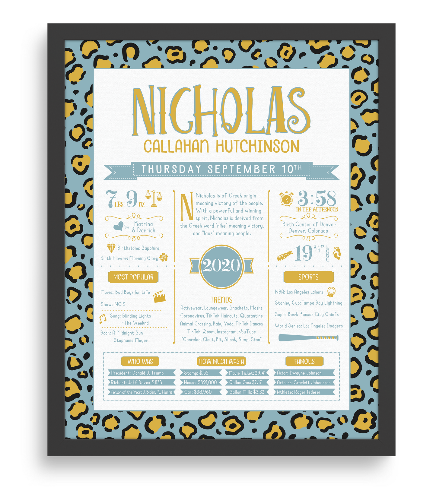 Black Frame / Boho Blue Print
