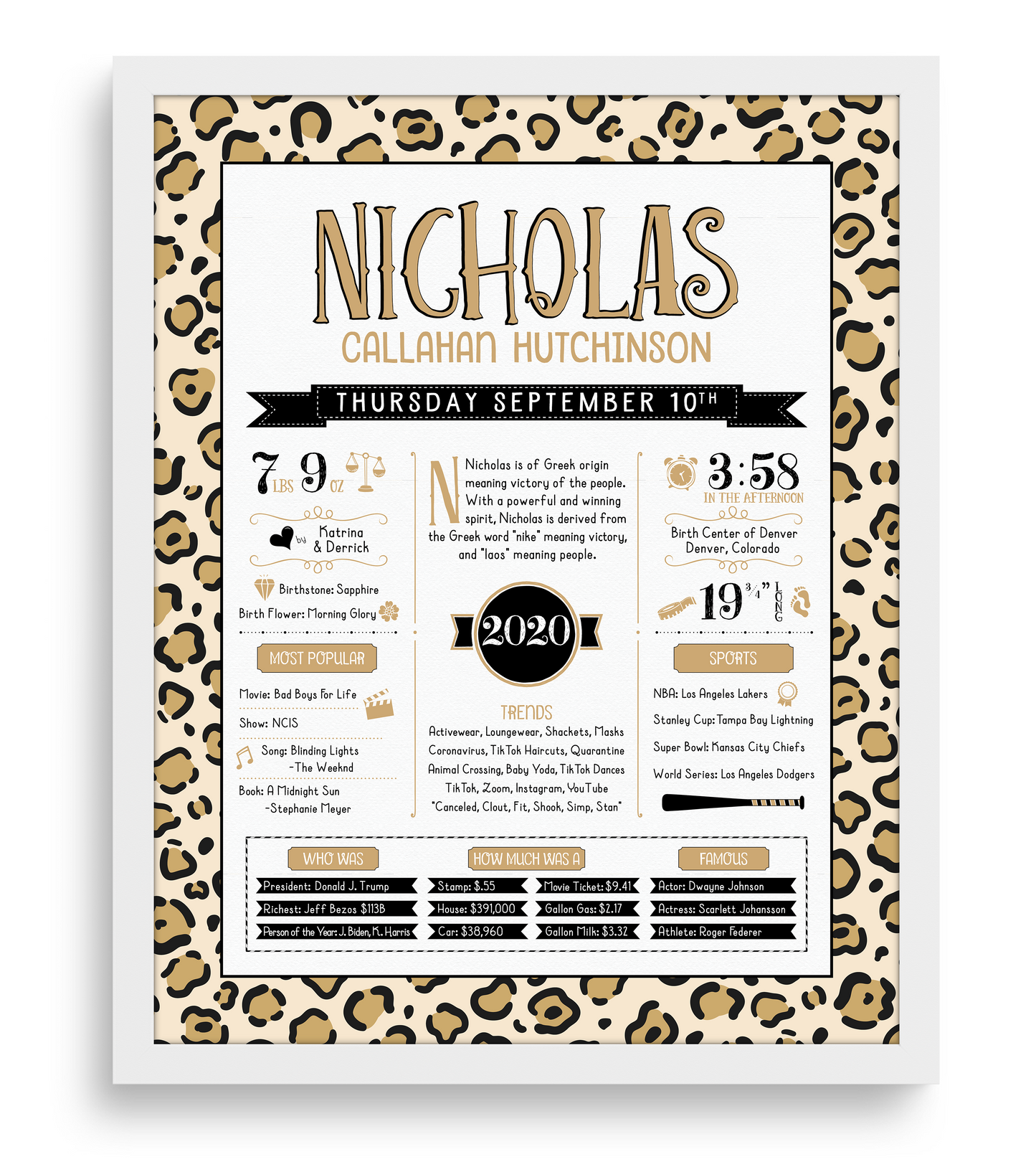White Frame / Tan Print