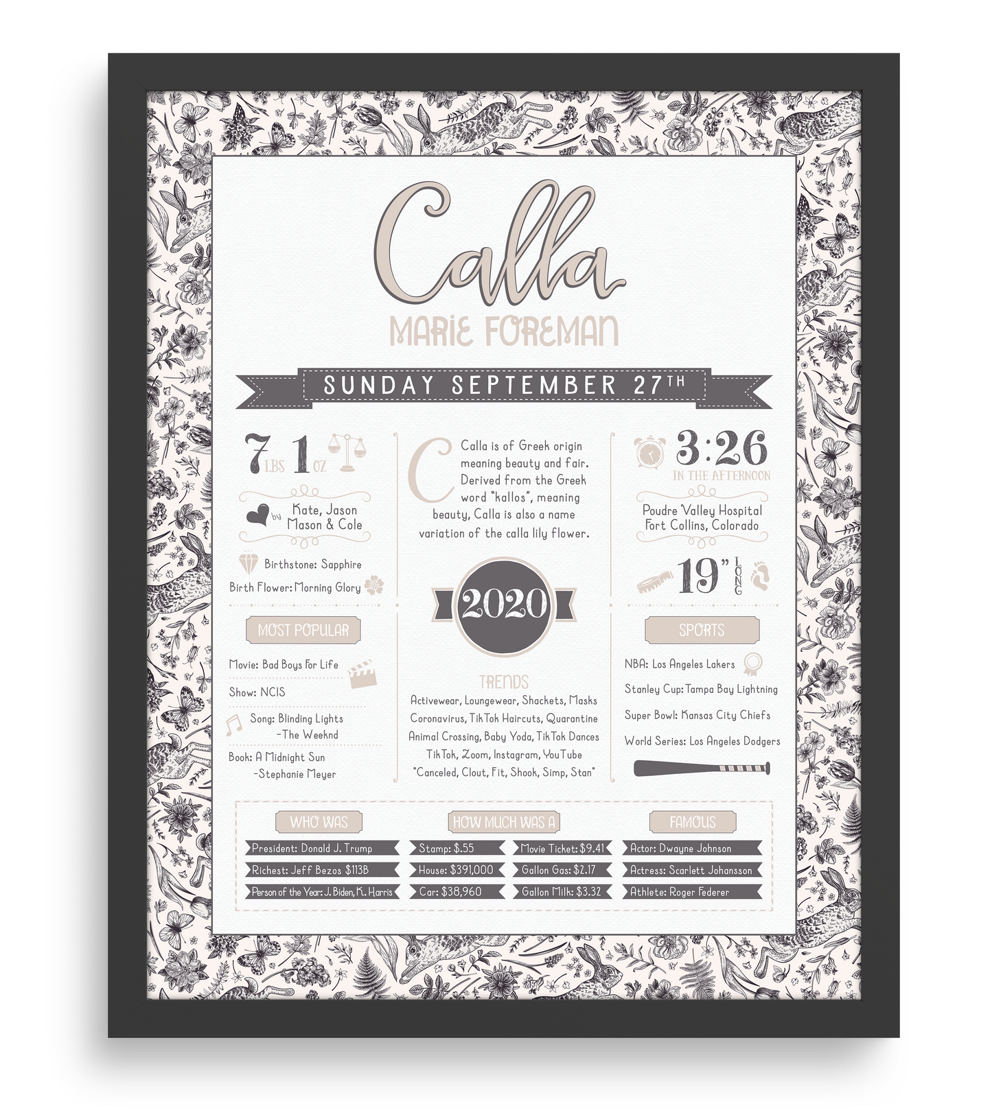 Black Frame / Beige Print