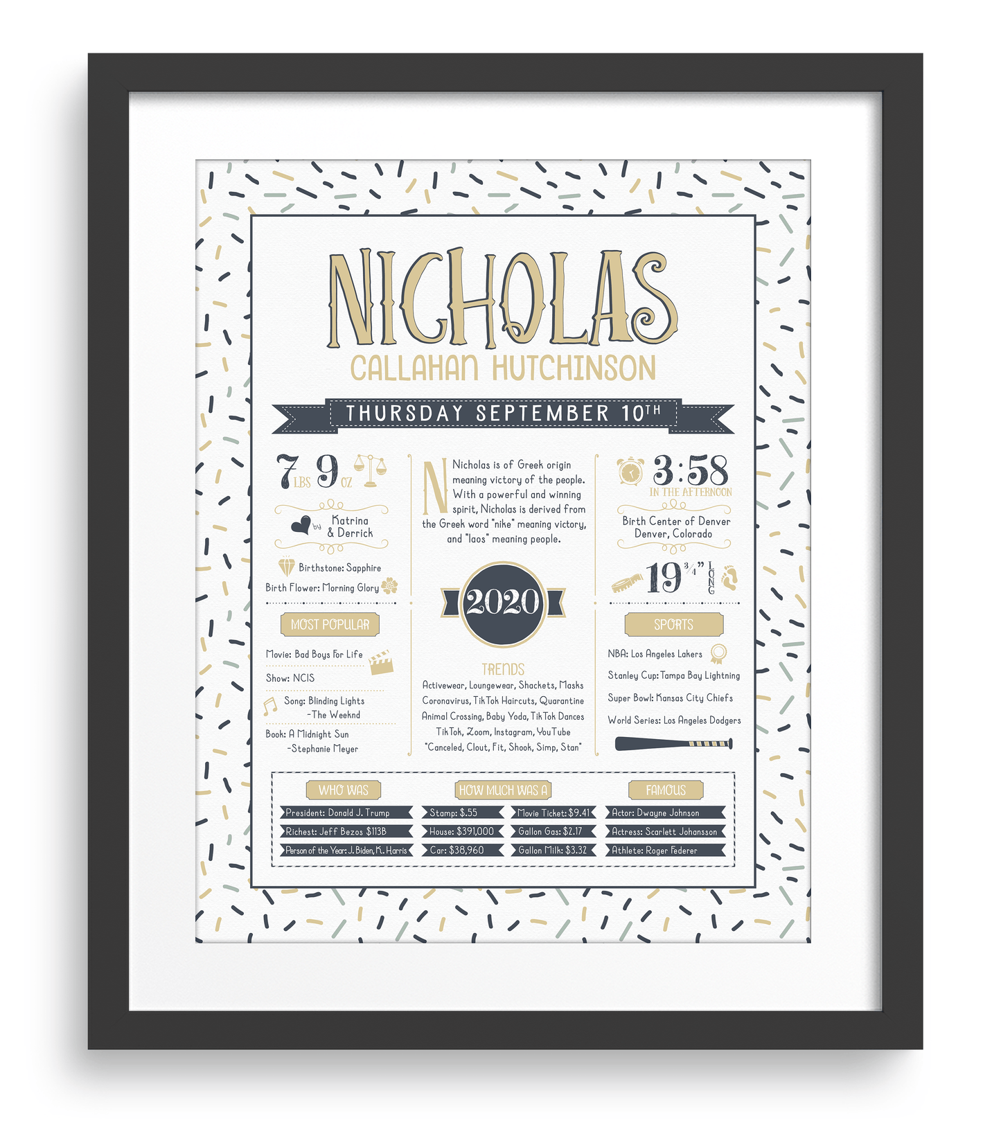 Black Frame / Sandy Beige & Navy Print