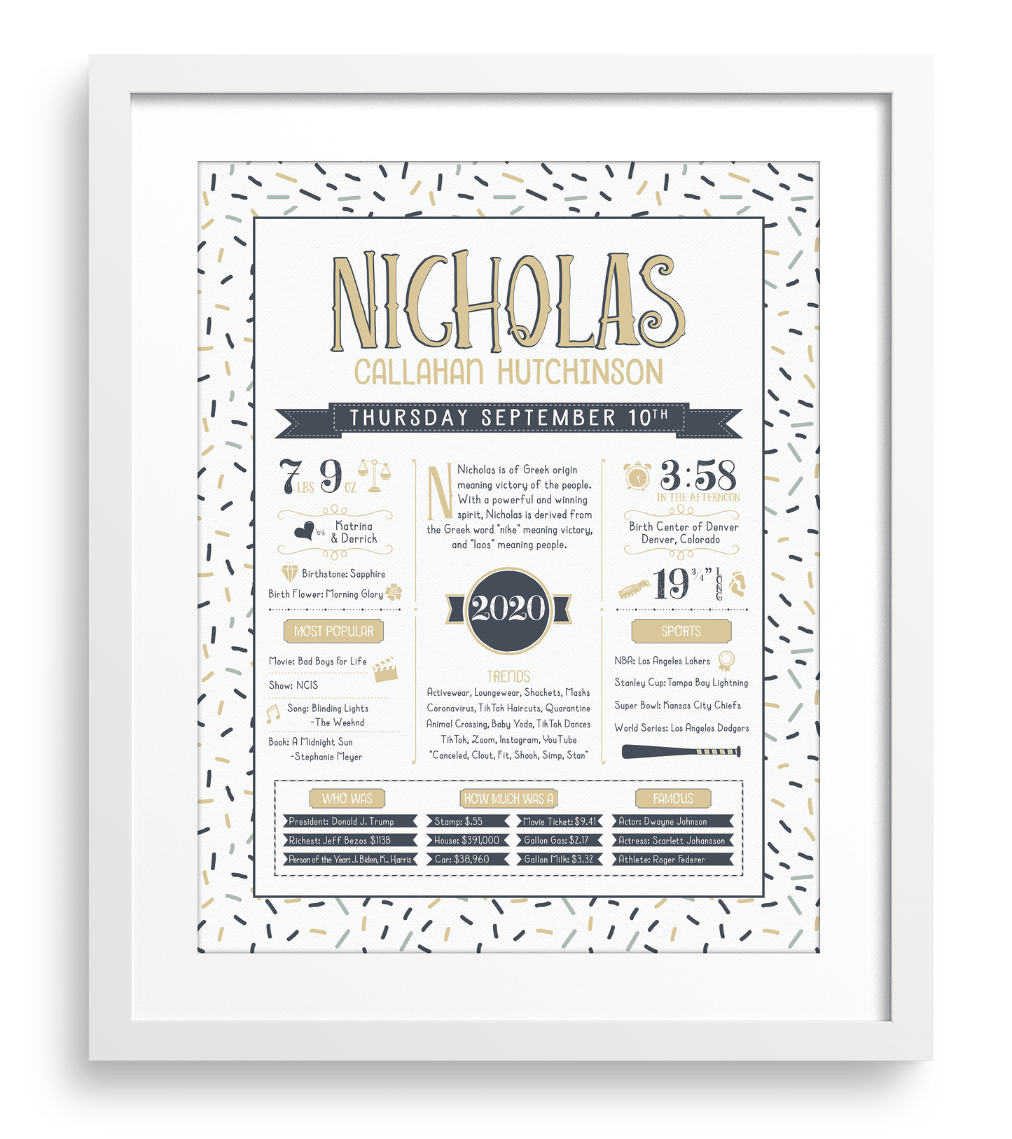 White Frame / Sandy Beige & Navy Print