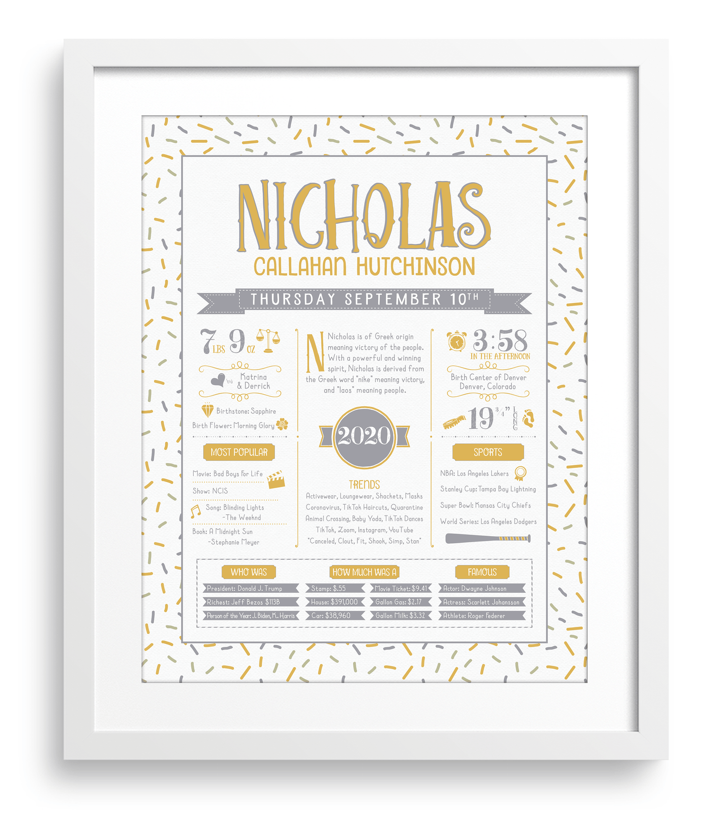 White Frame / Gold & Gray Print
