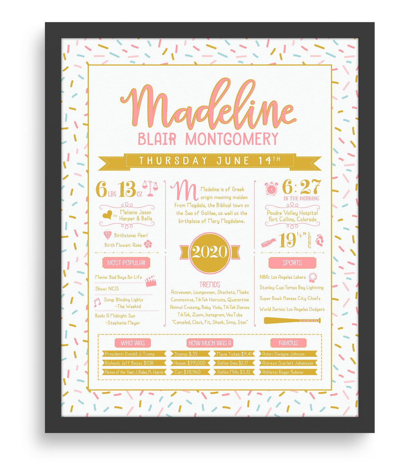 Black Frame / Pink & Gold Print