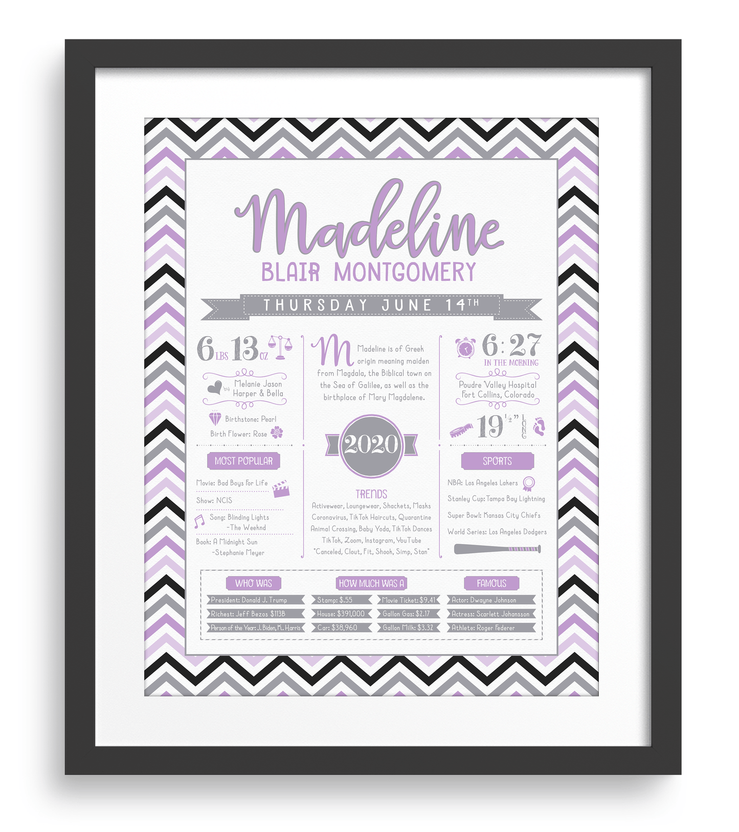 Black Frame / Purple & Gray Print