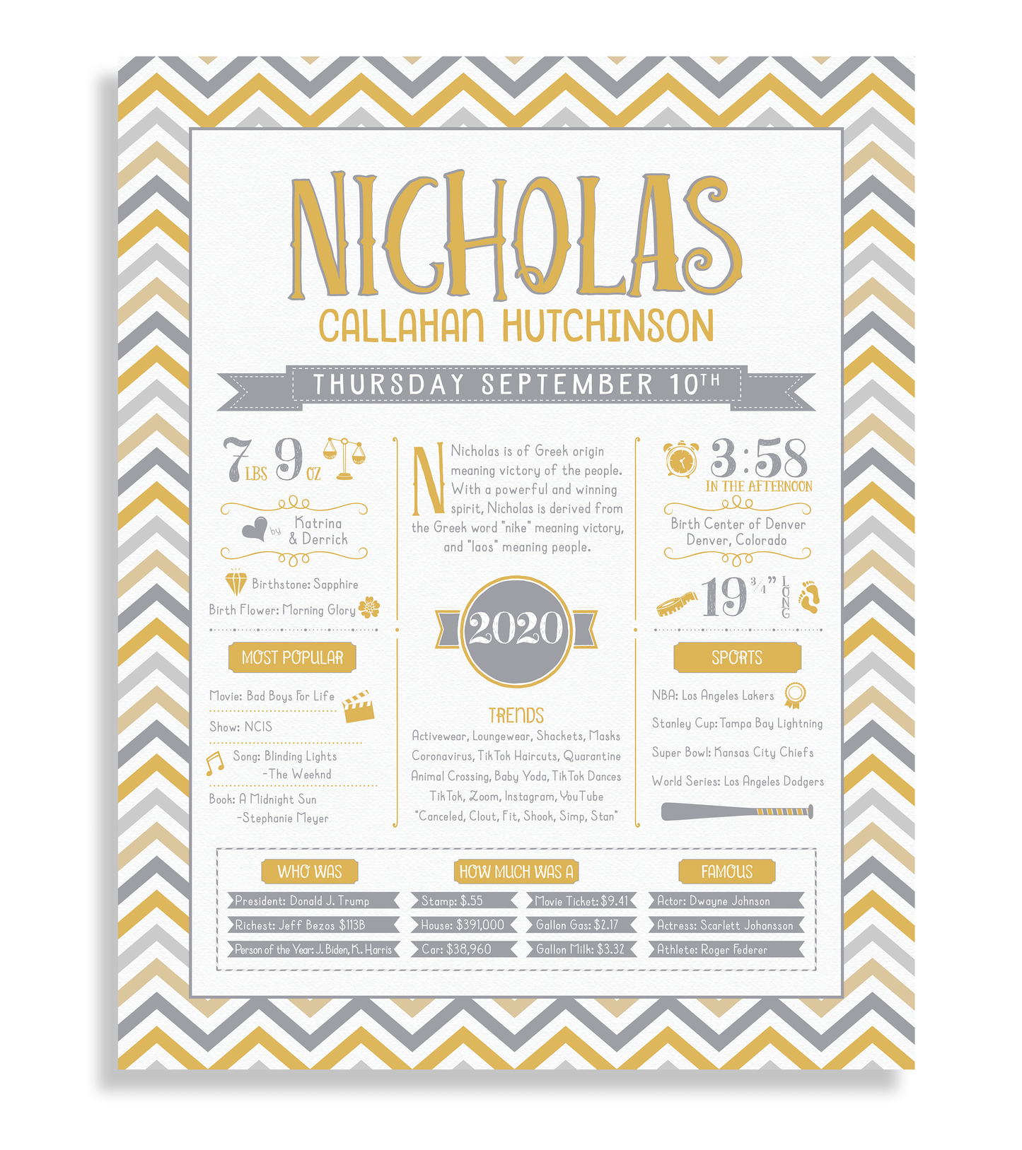 No Frame / Gold & Gray Print
