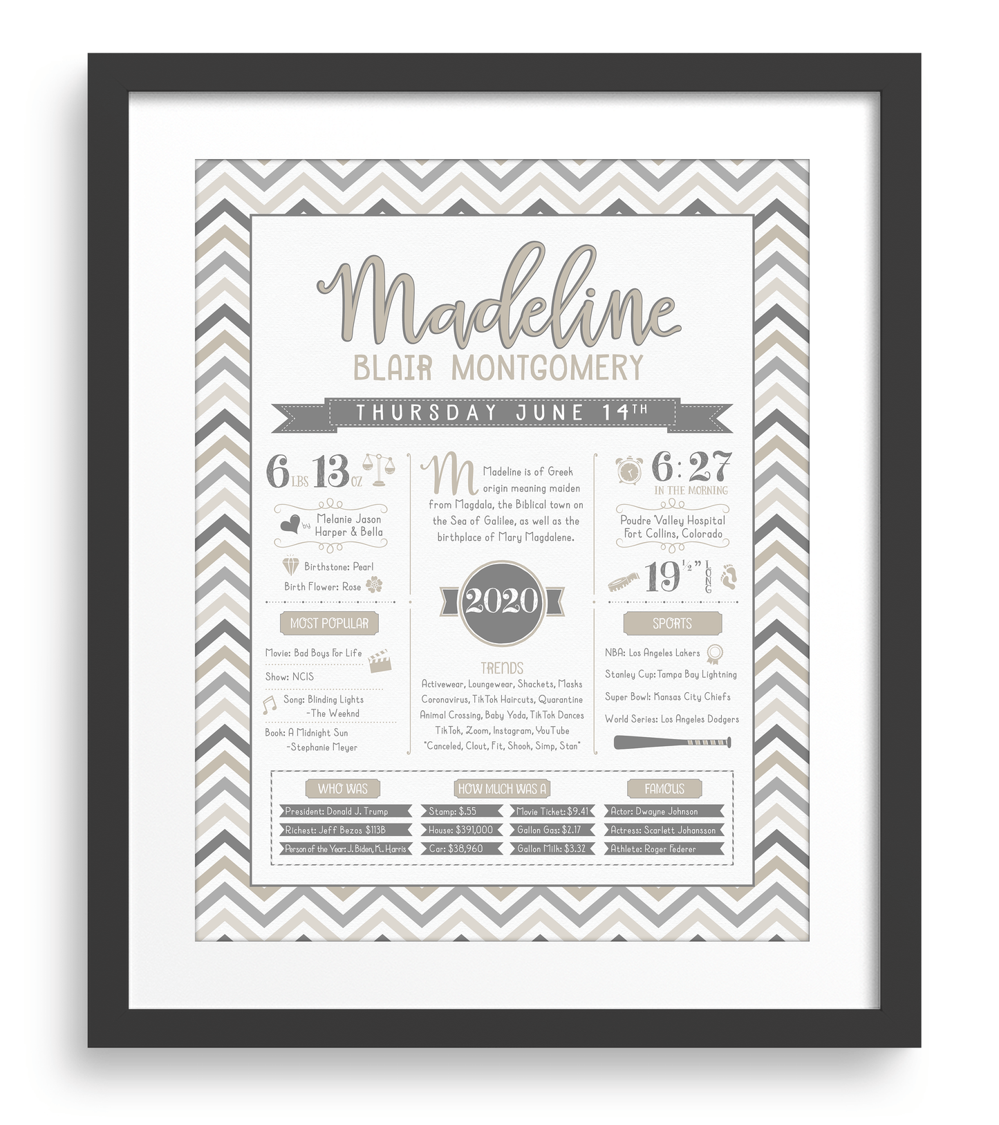 Black Frame / Gray & Beige Print