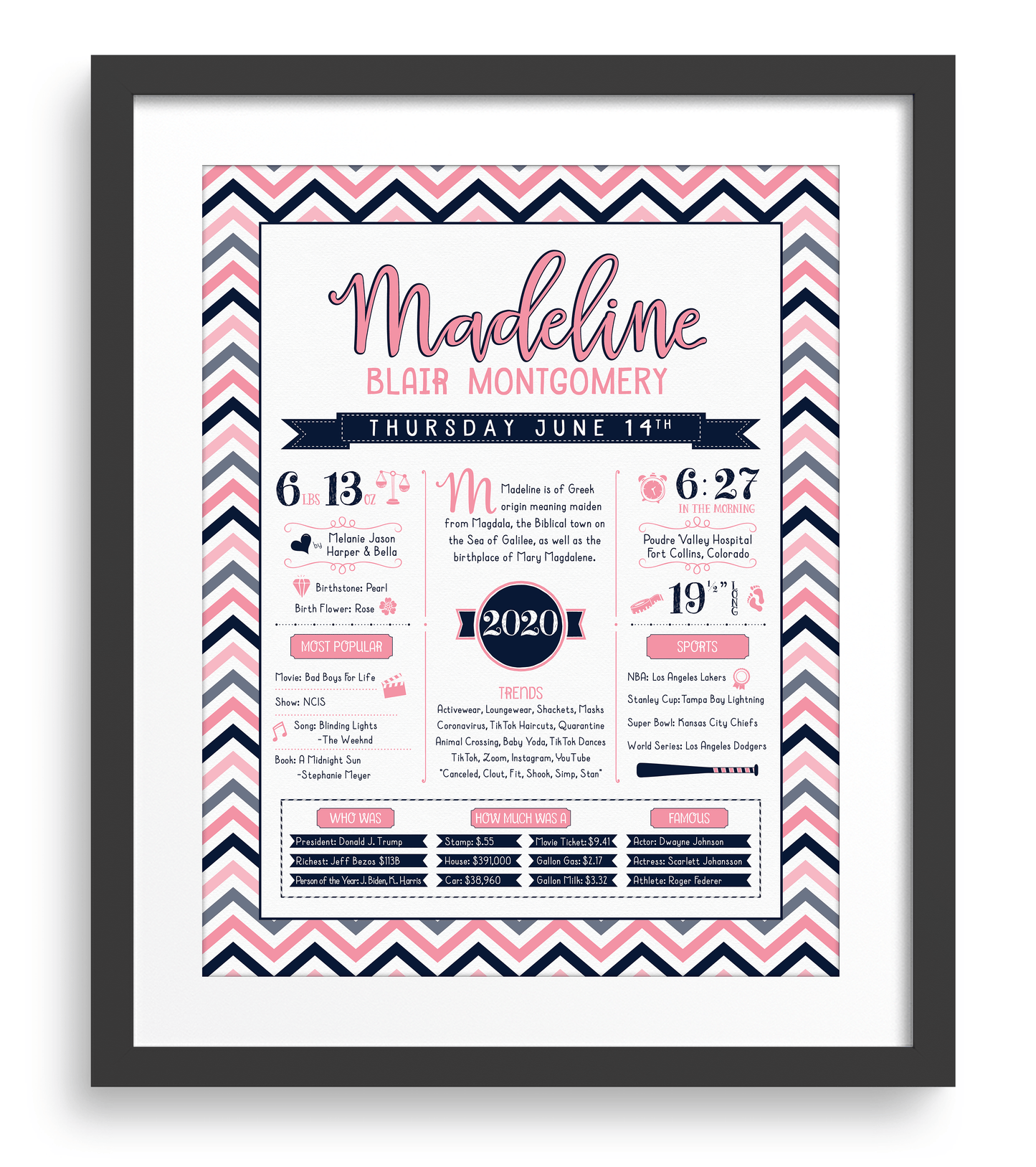 Black Frame / Pink & Navy Print