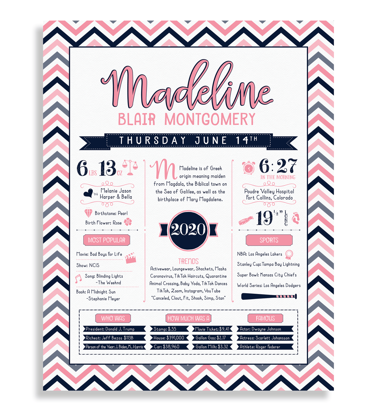 No Frame / Pink & Navy Print
