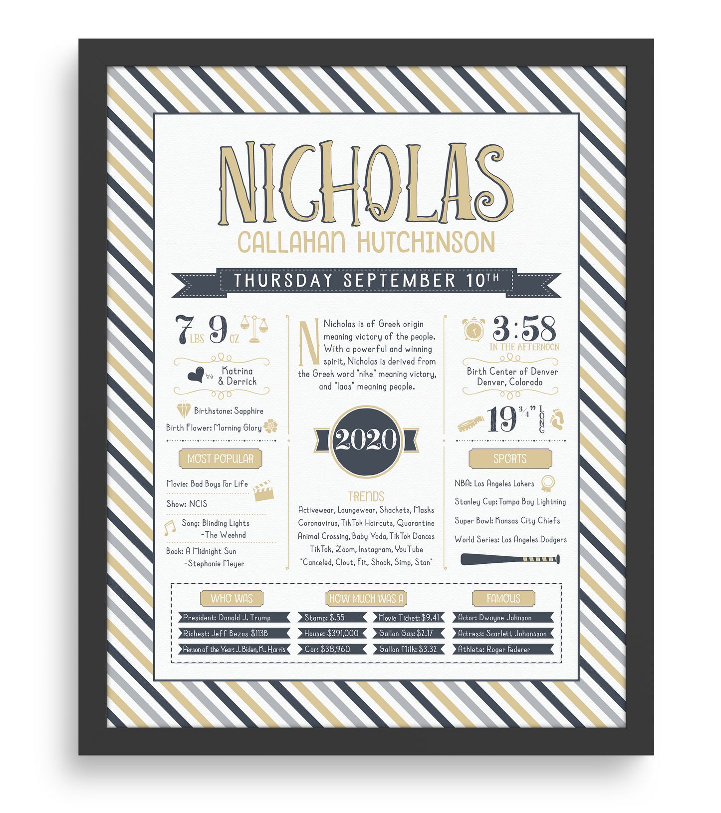 Black Frame / Sandy Beige & Navy Print
