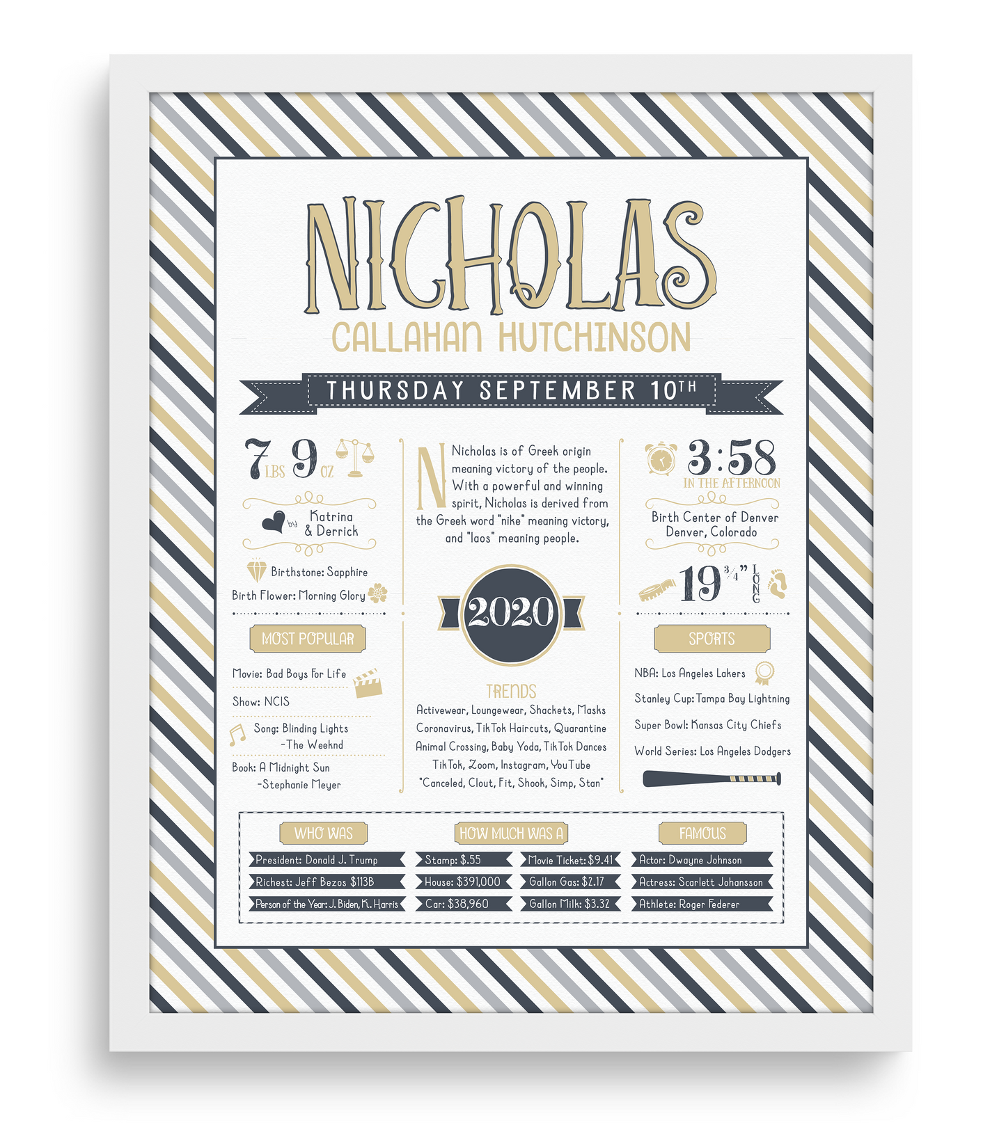 White Frame / Sandy Beige & Navy Print