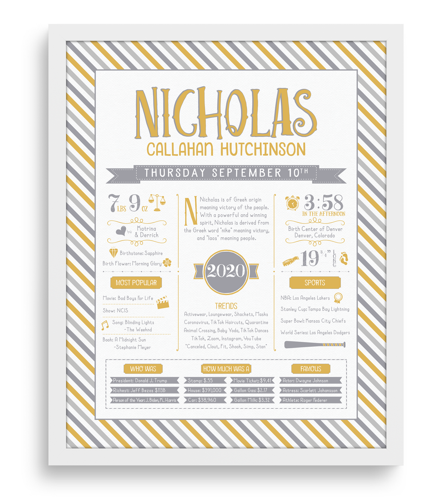 White Frame / Gold & Gray Print
