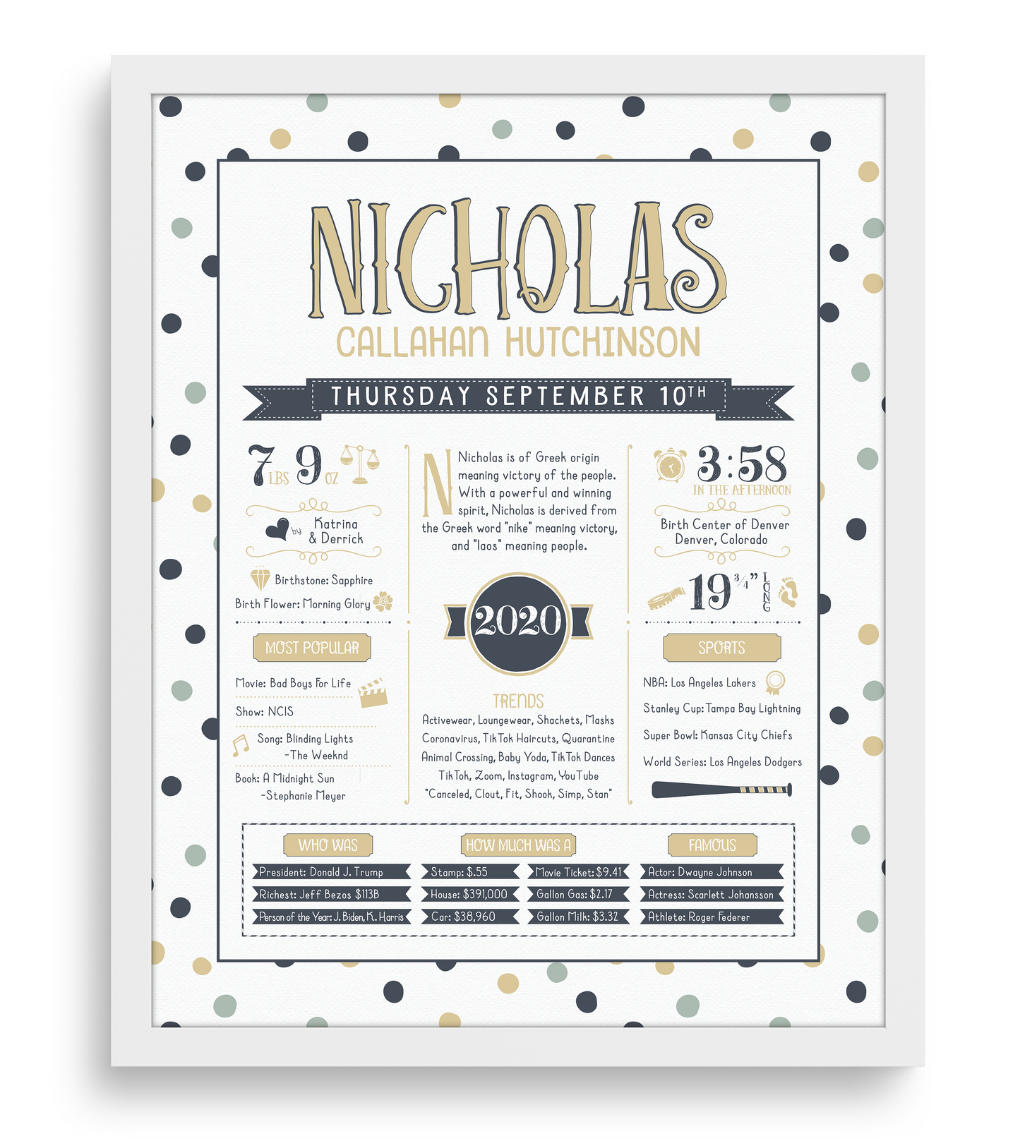 White Frame / Sandy Beige & Navy Print