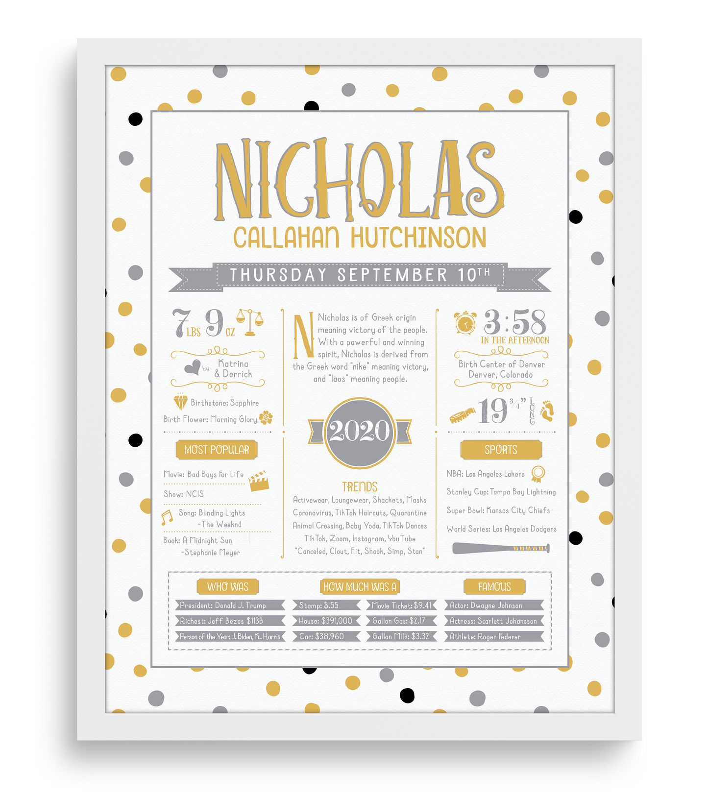 White Frame / Gold & Gray Print