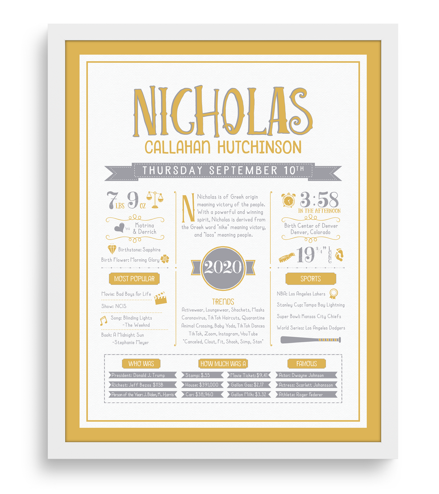 White Frame / Gold & Gray Print