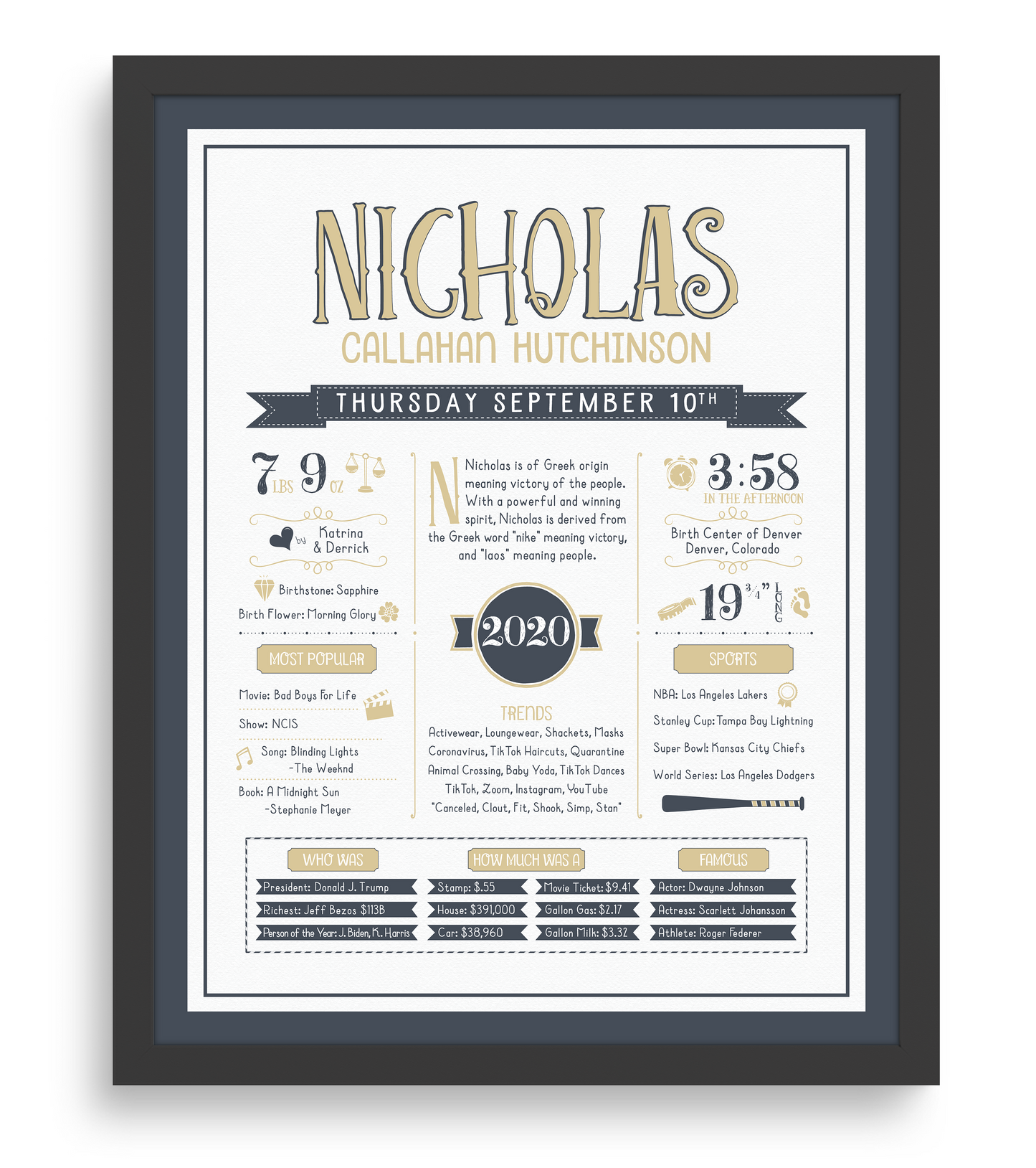 White Frame / Sandy Beige & Navy Print