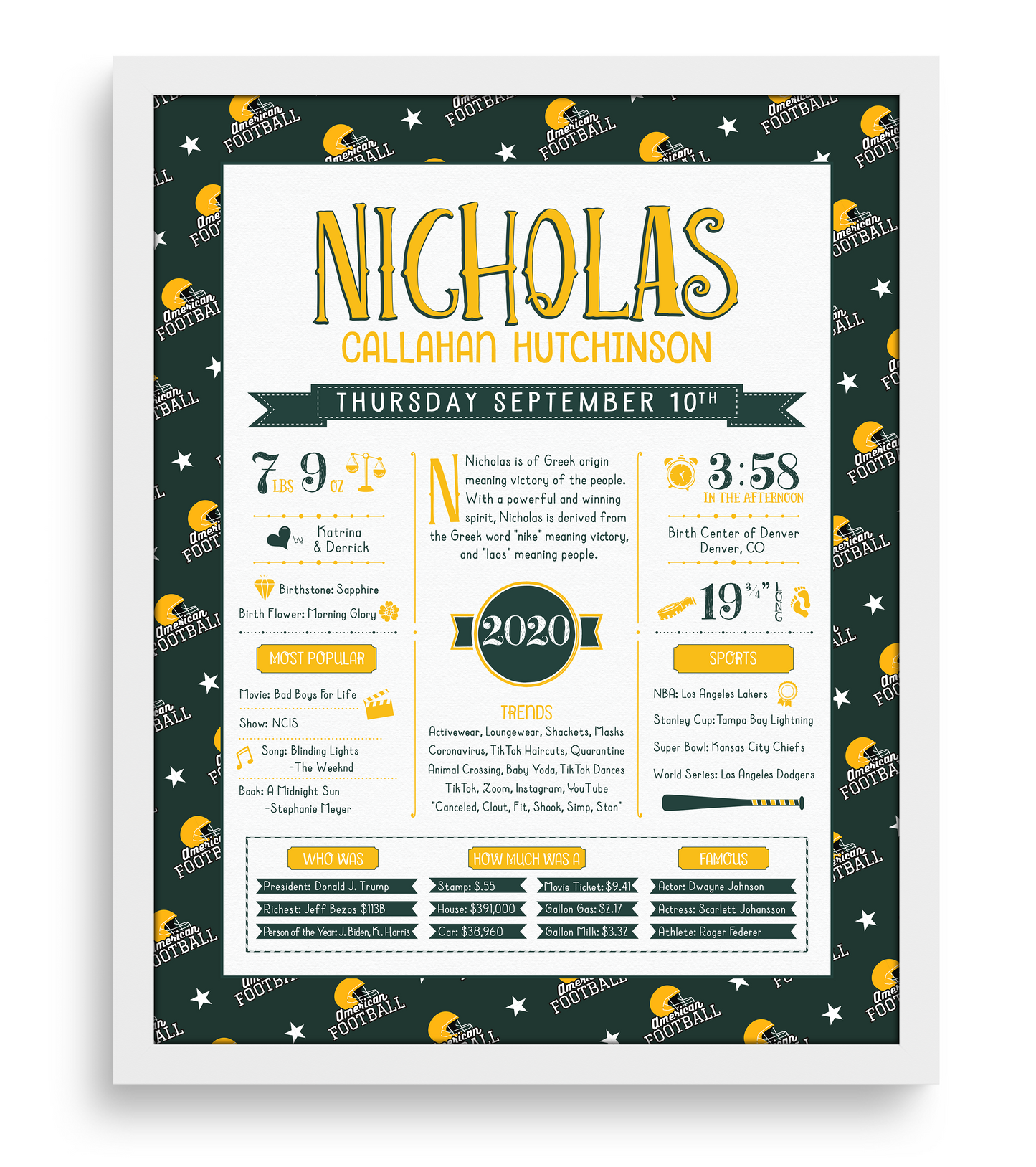 White Frame / Green Bay Packers Print
