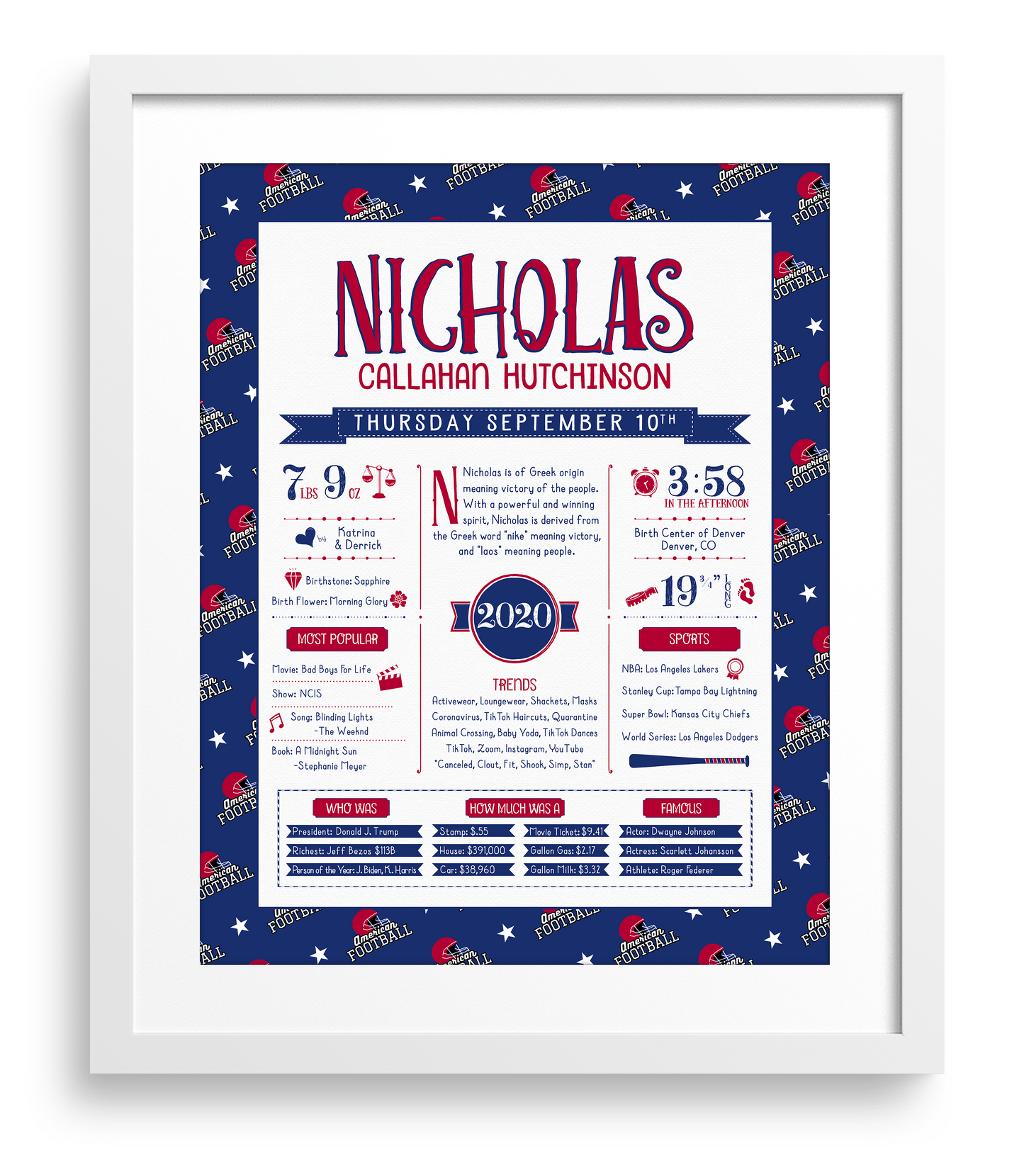 White Frame / New York Giants Print