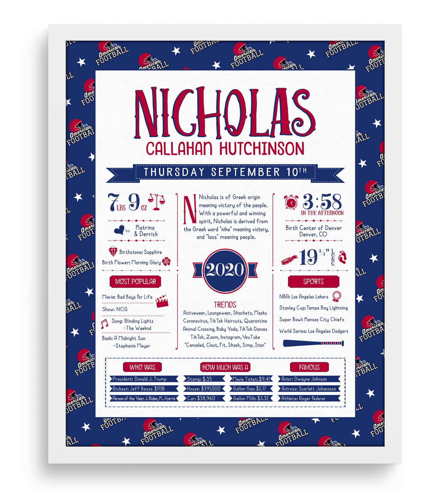 White Frame / New York Giants Print
