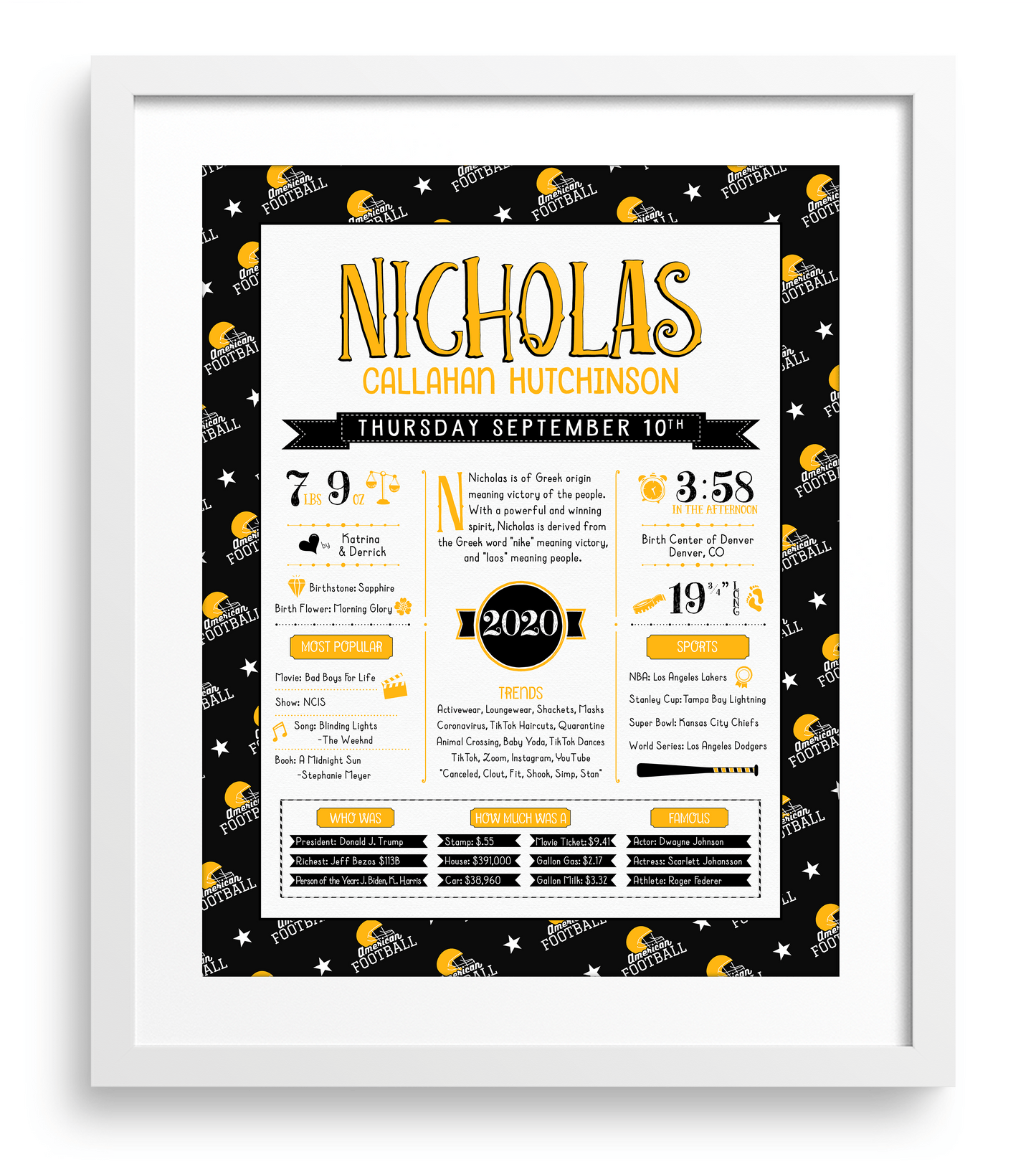 White Frame / Pittsburgh Steelers Print