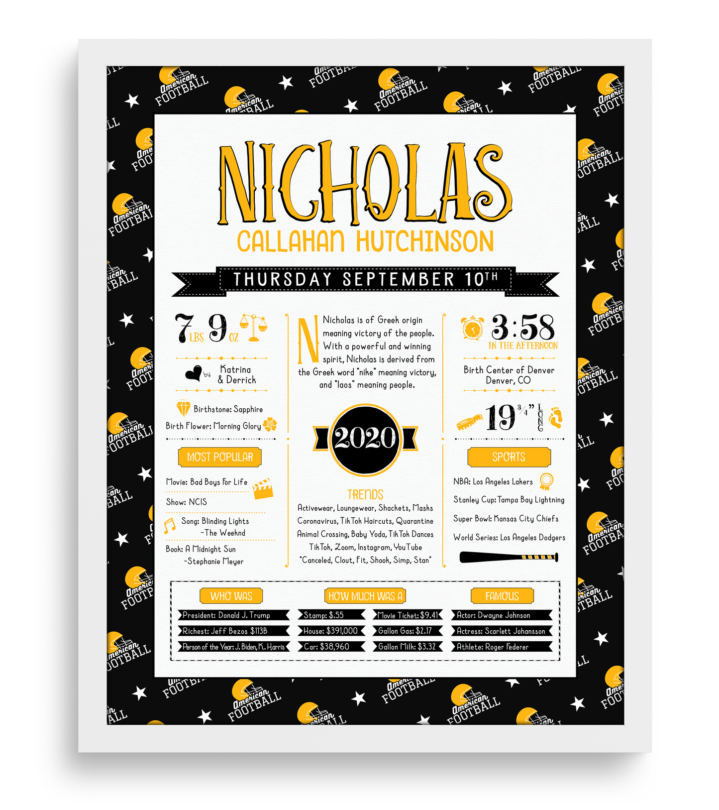 White Frame / Pittsburgh Steelers Print
