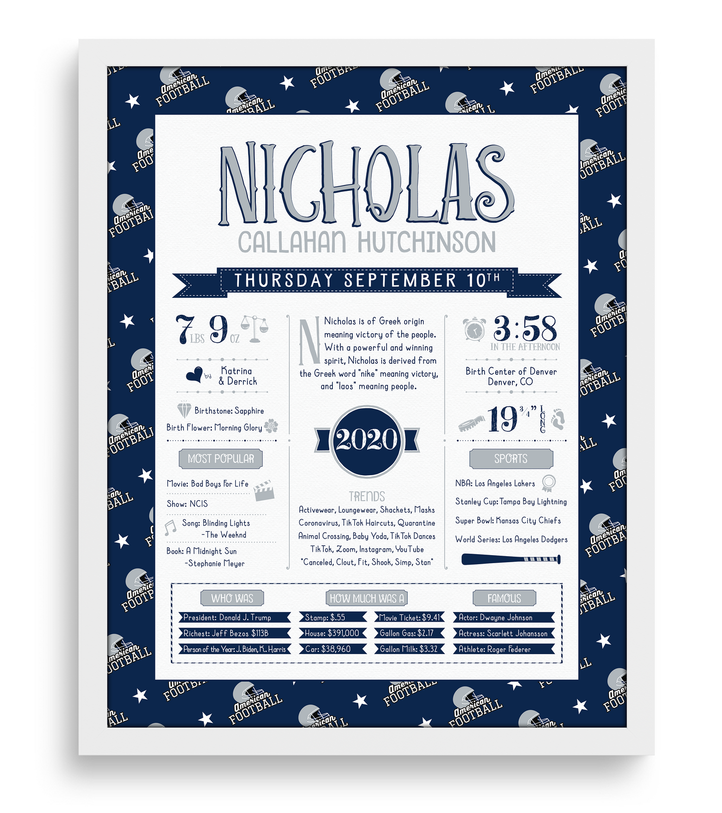 White Frame / Dallas Cowboys Print