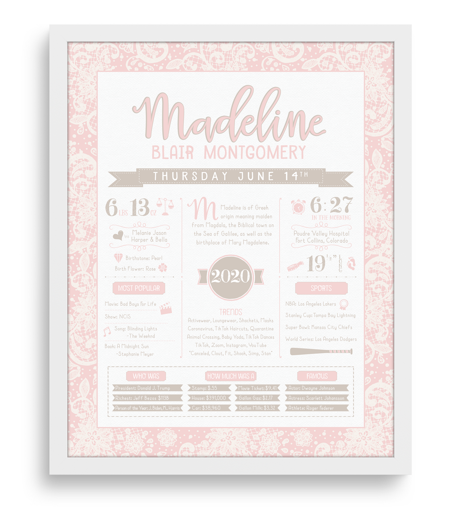 White Frame / Pink Print