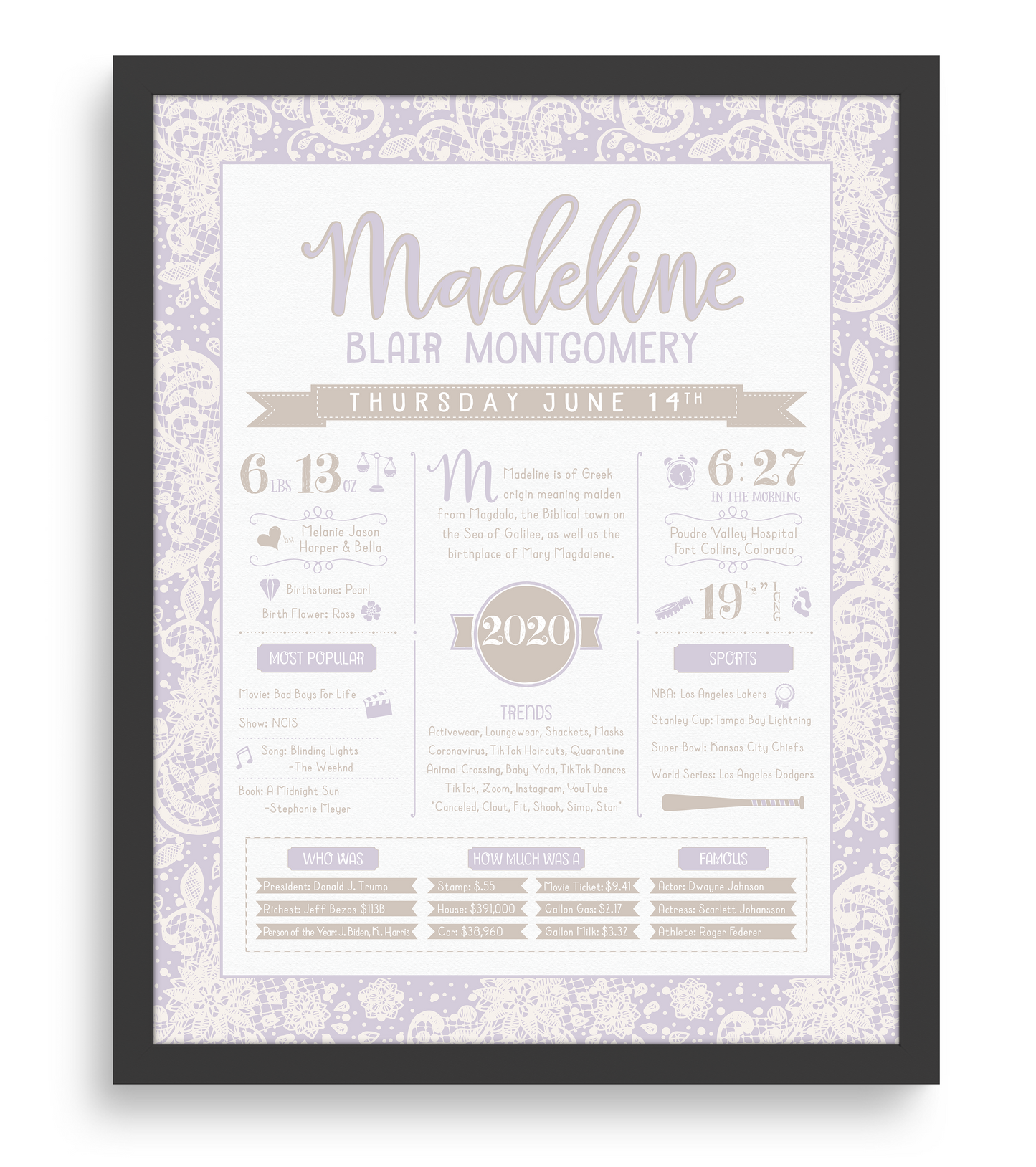 Black Frame / Lilac Print