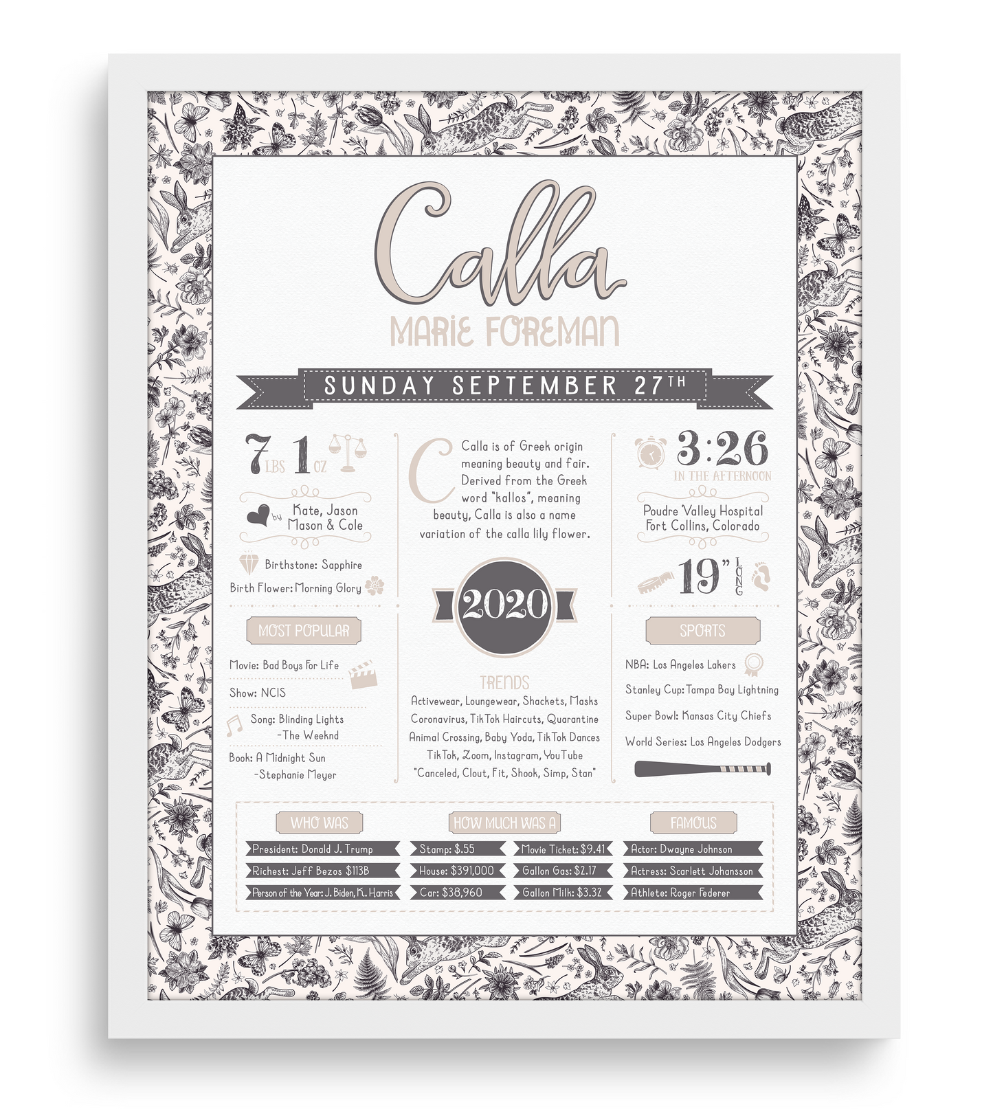 White Frame / Beige Print