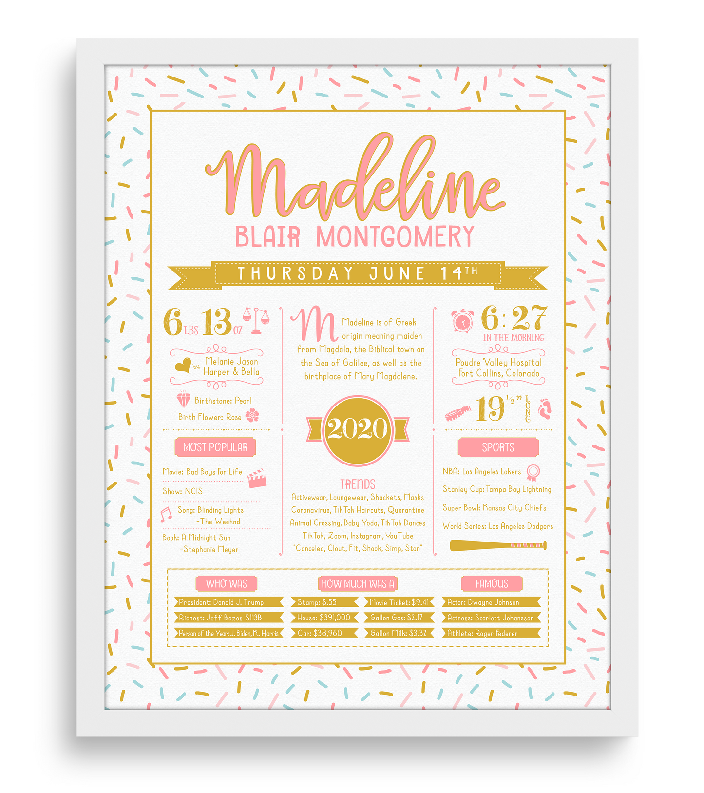 White Frame / Pink & Gold Print