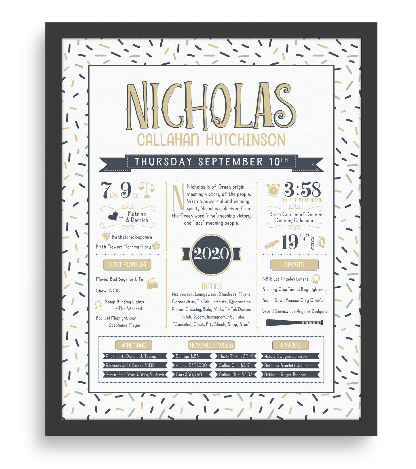 Black Frame / Sandy Beige & Navy Print