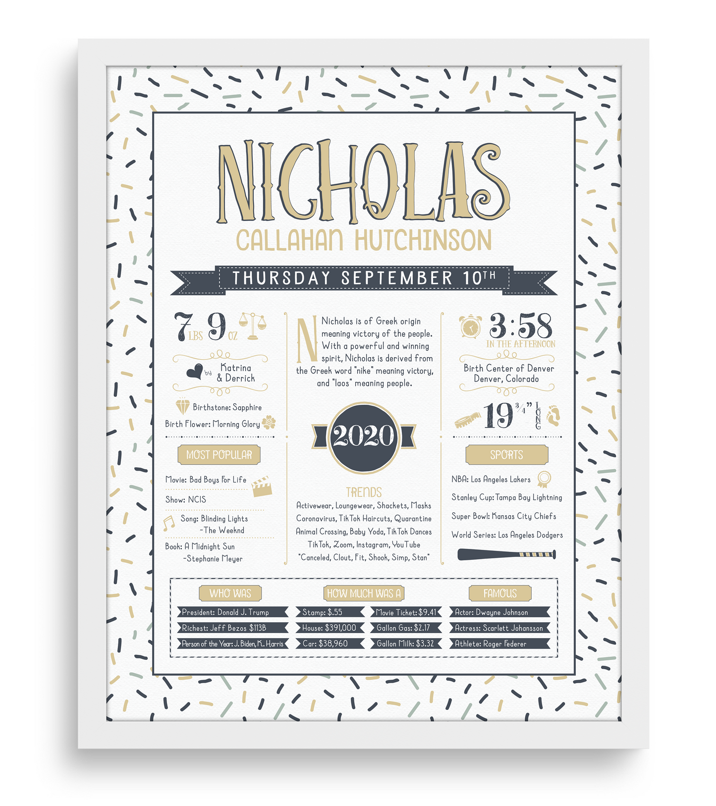 White Frame / Sandy Beige & Navy Print