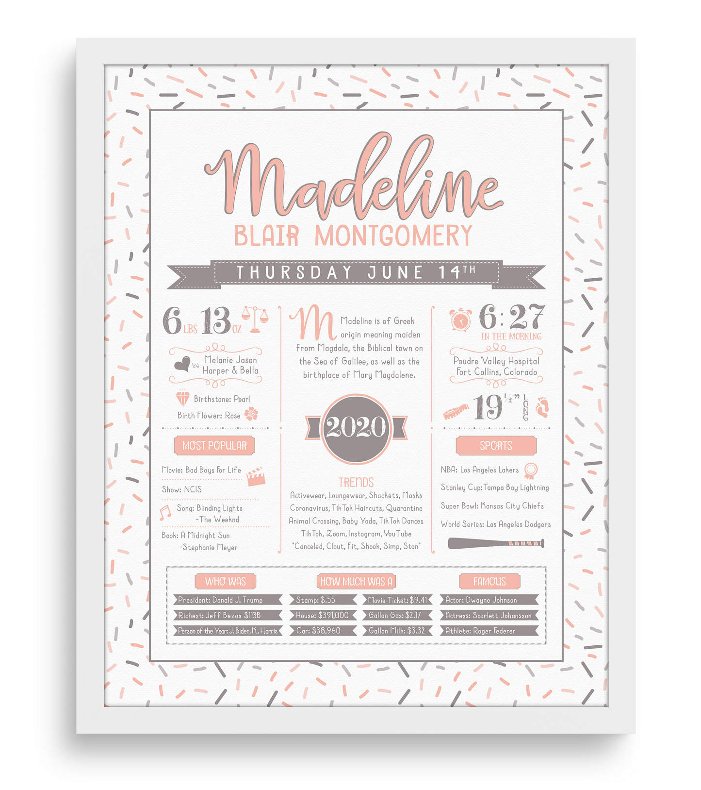 White Frame / Peach & Brown Print