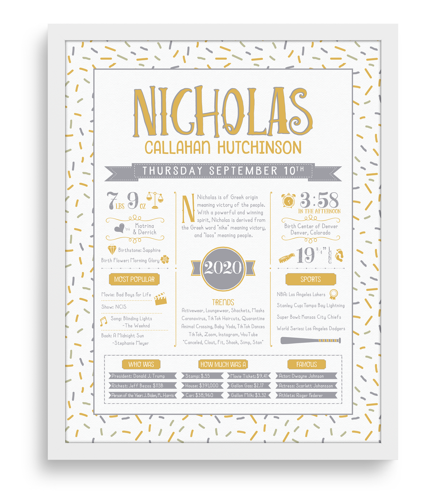 White Frame / Gold & Gray Print