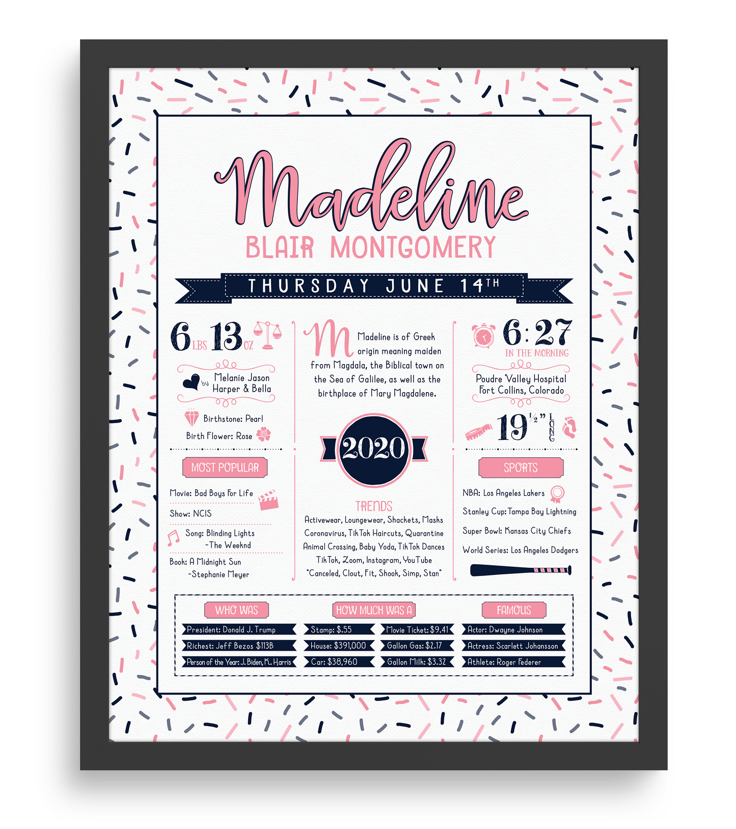 Black Frame / Pink & Navy Print