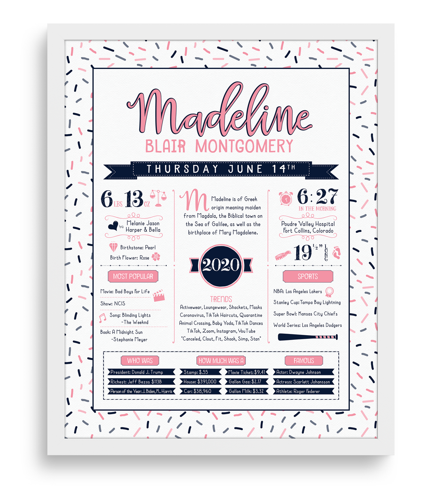 White Frame / Pink & Black Print