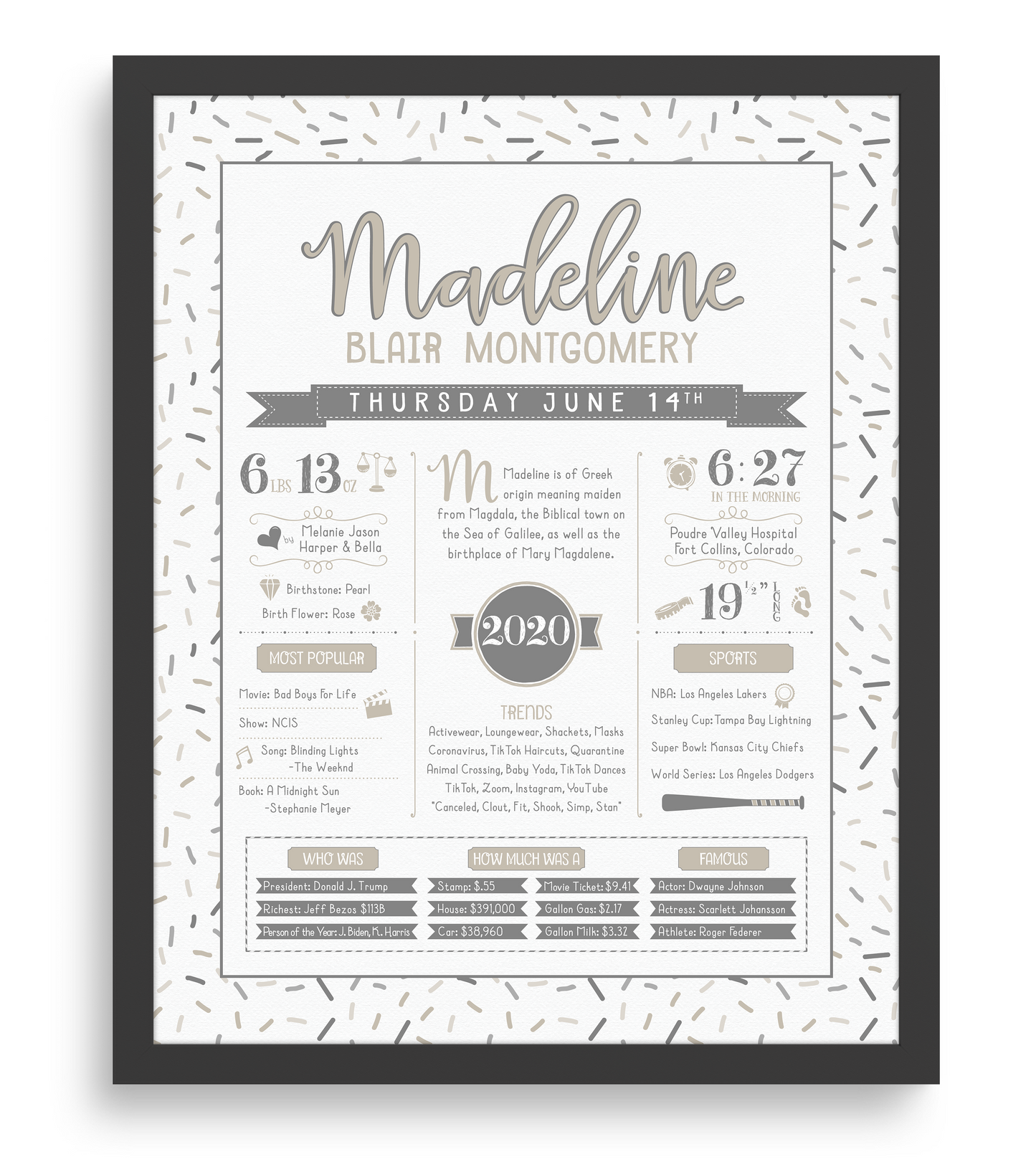 Black Frame / Gray & Beige Print