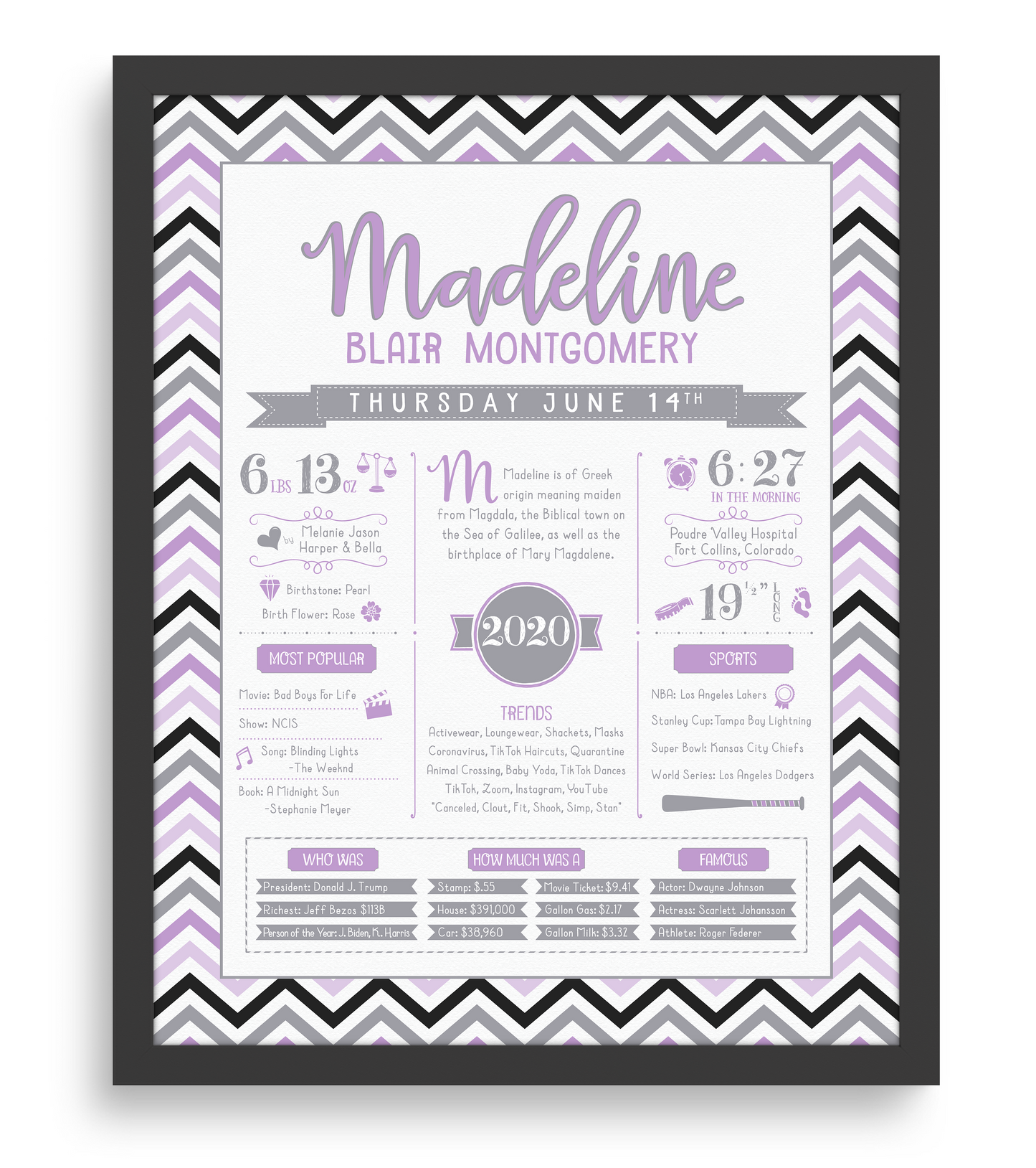 Black Frame / Purple & Gray Print