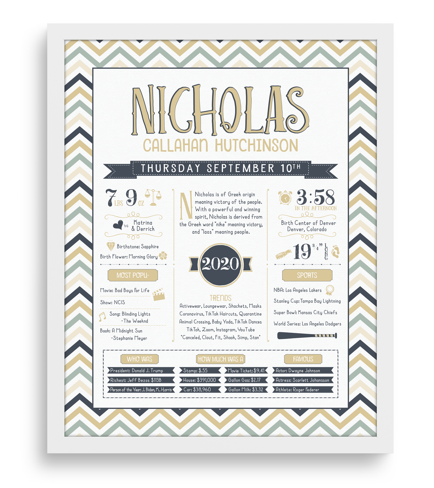 White Frame / Sandy Beige & Navy Print
