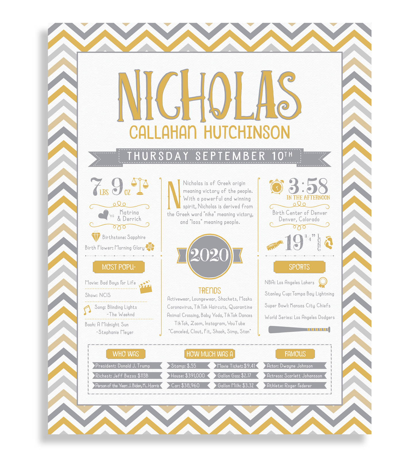 No Frame / Gold & Gray Print