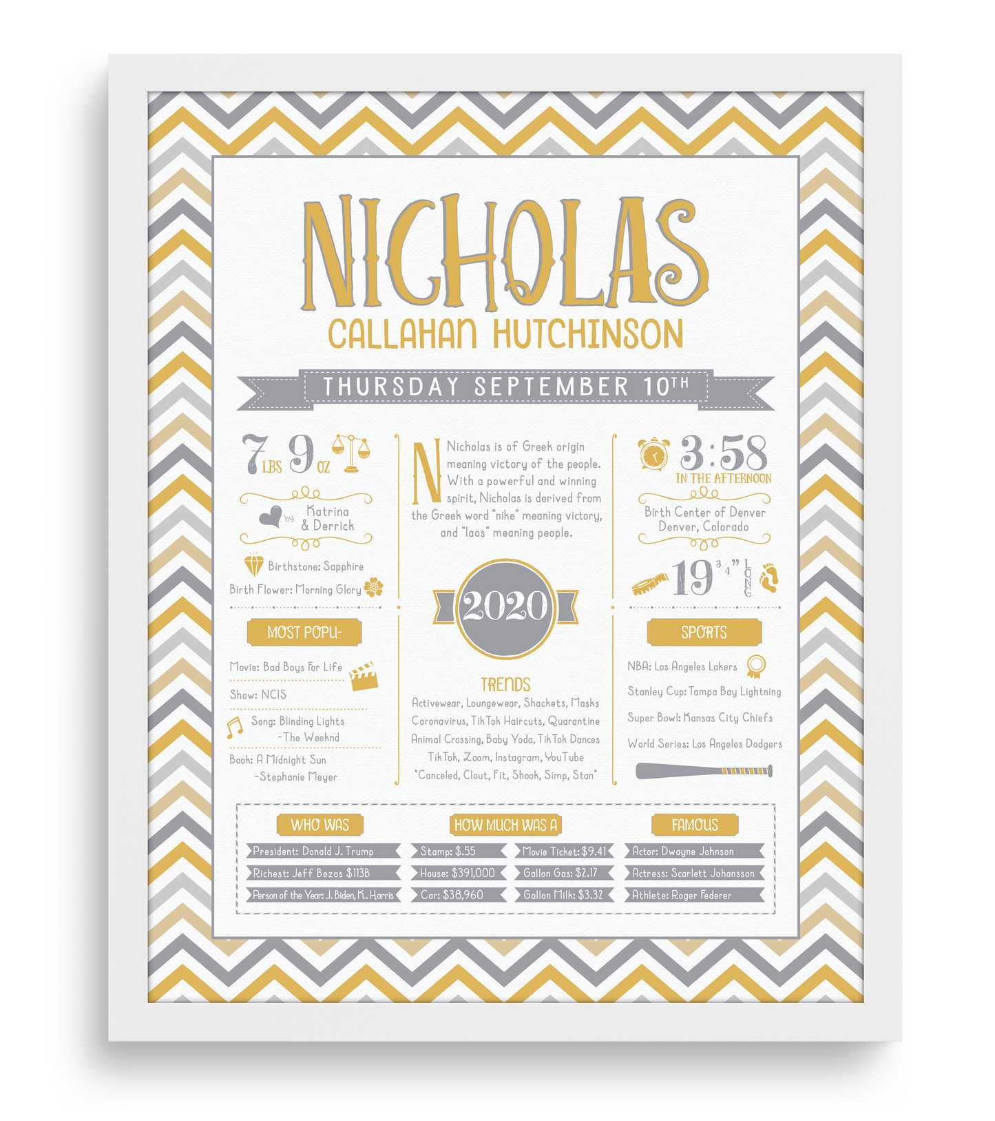 White Frame / Gold & Gray Print
