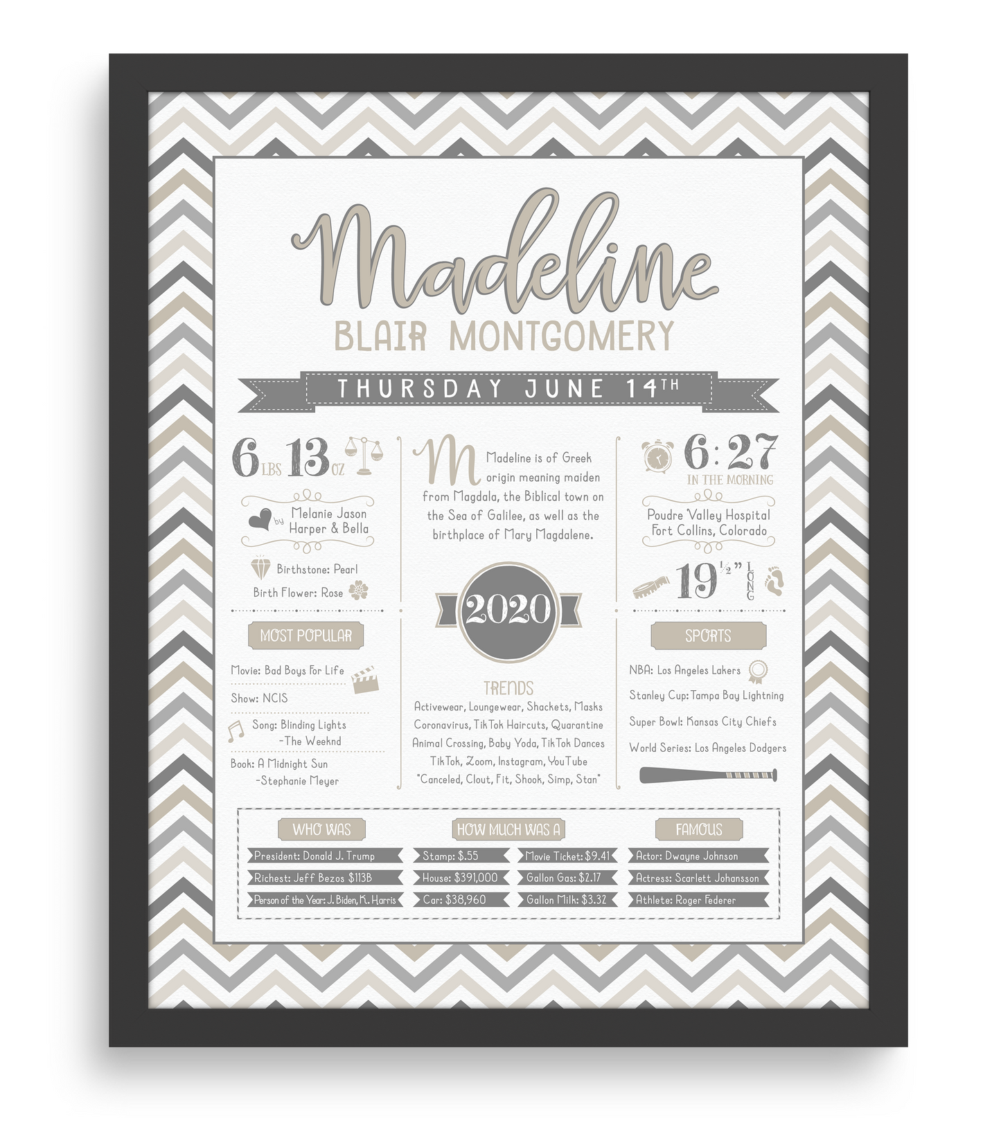 Black Frame / Gray & Beige Print