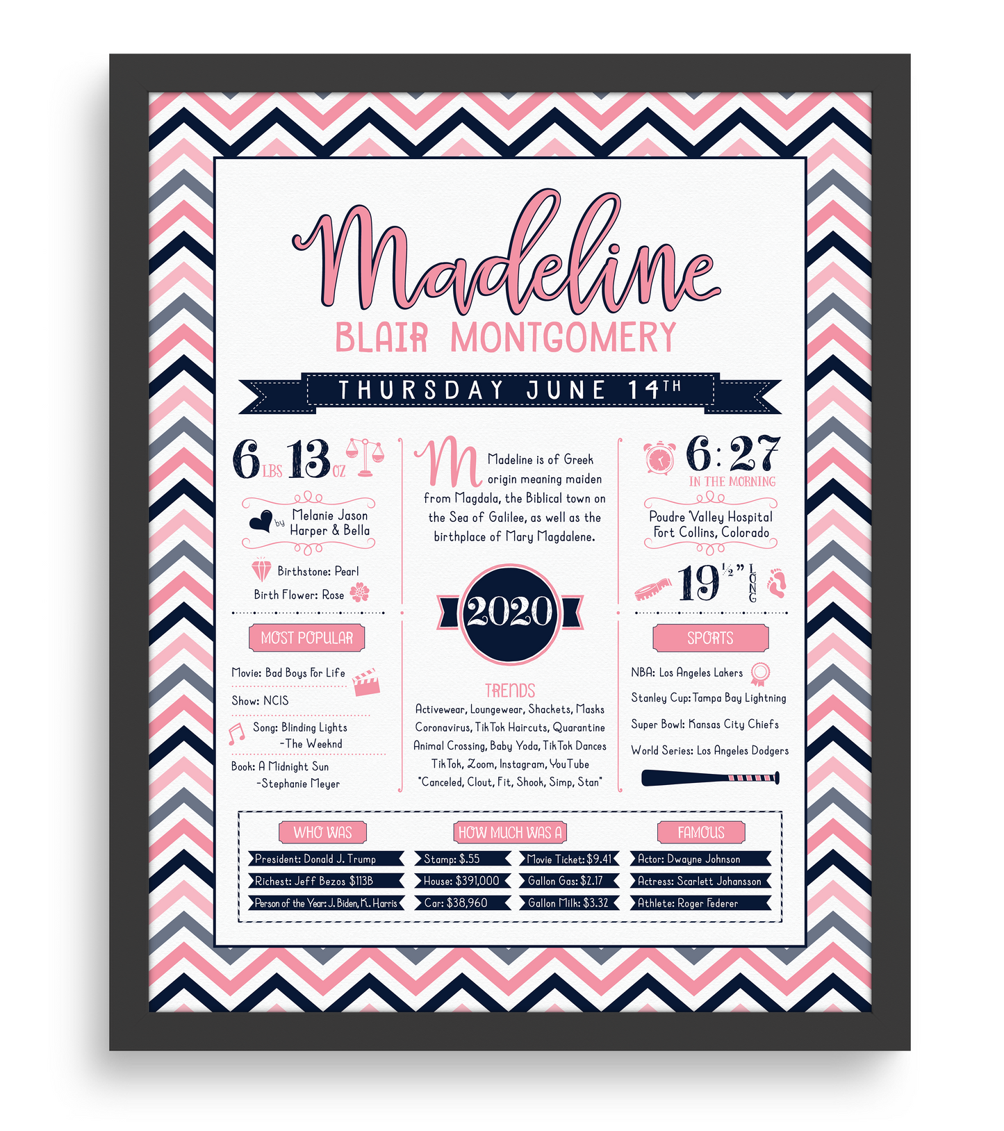 Black Frame / Pink & Navy Print