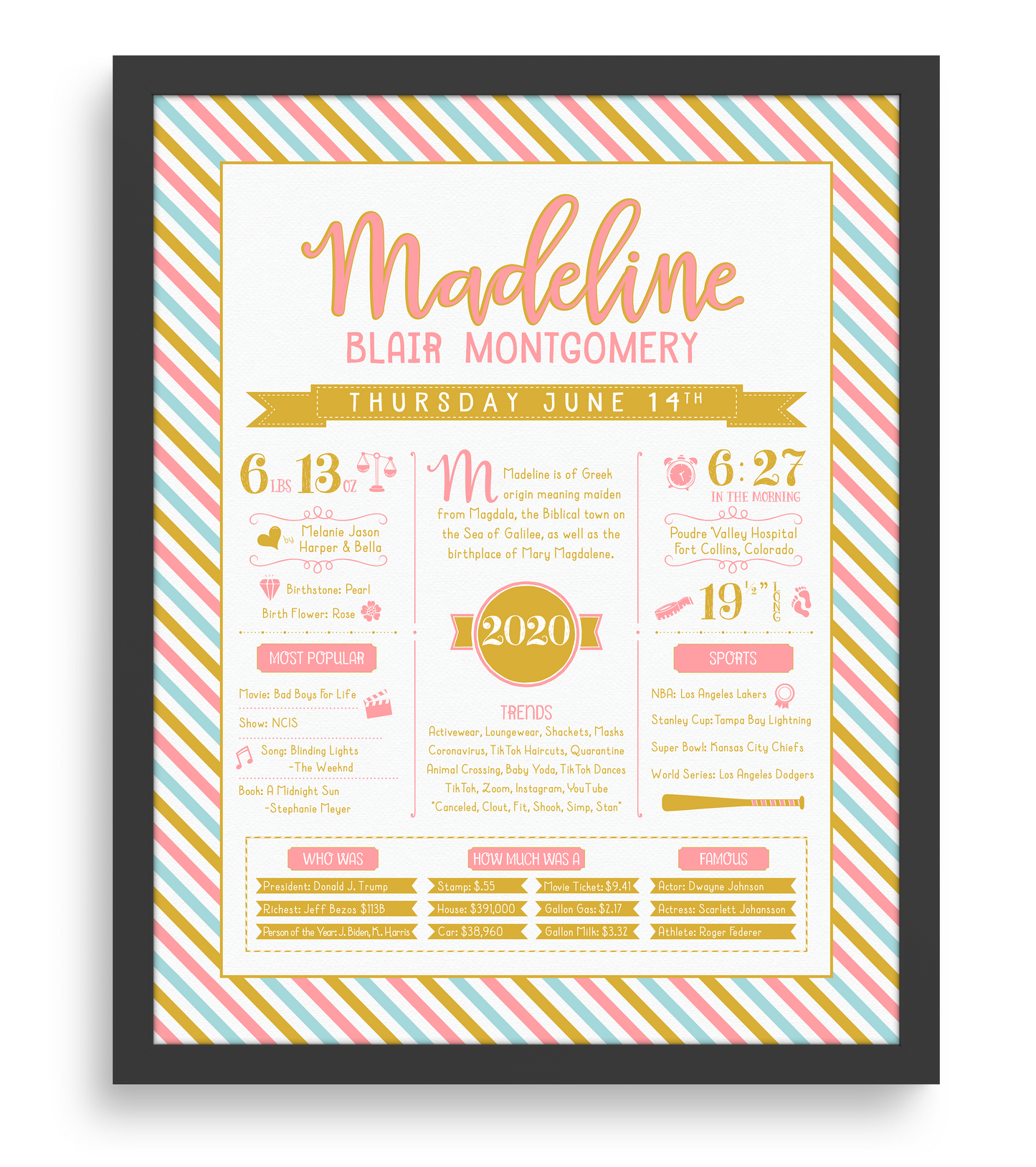 Black Frame / Pink & Gold Print