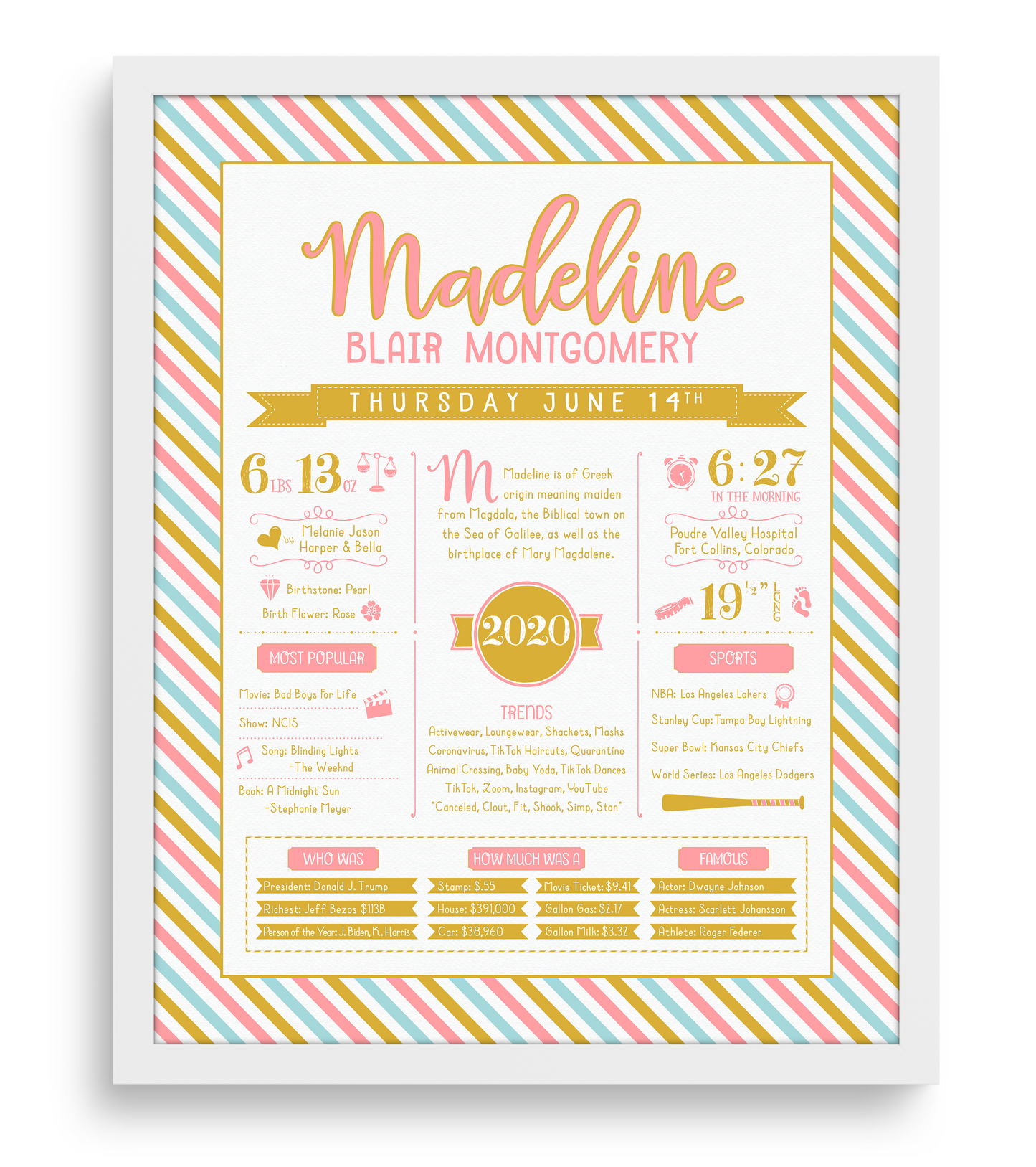 White Frame / Pink & Gold Print