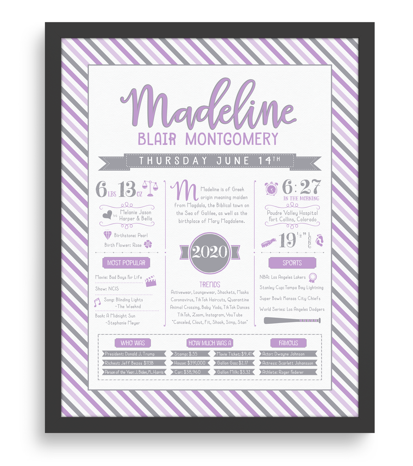 Black Frame / Purple & Gray Print