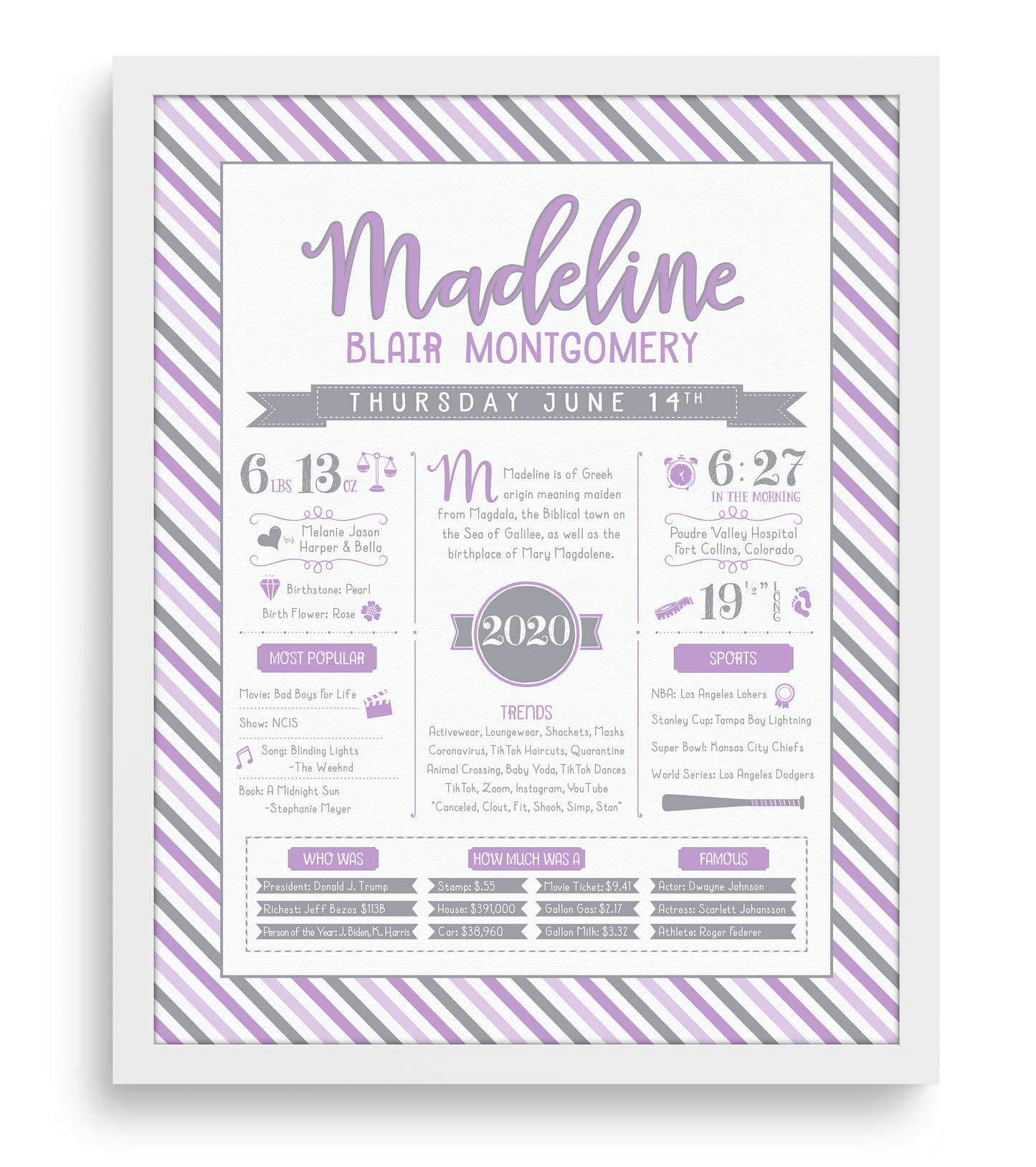 White Frame / Purple & Gray Print