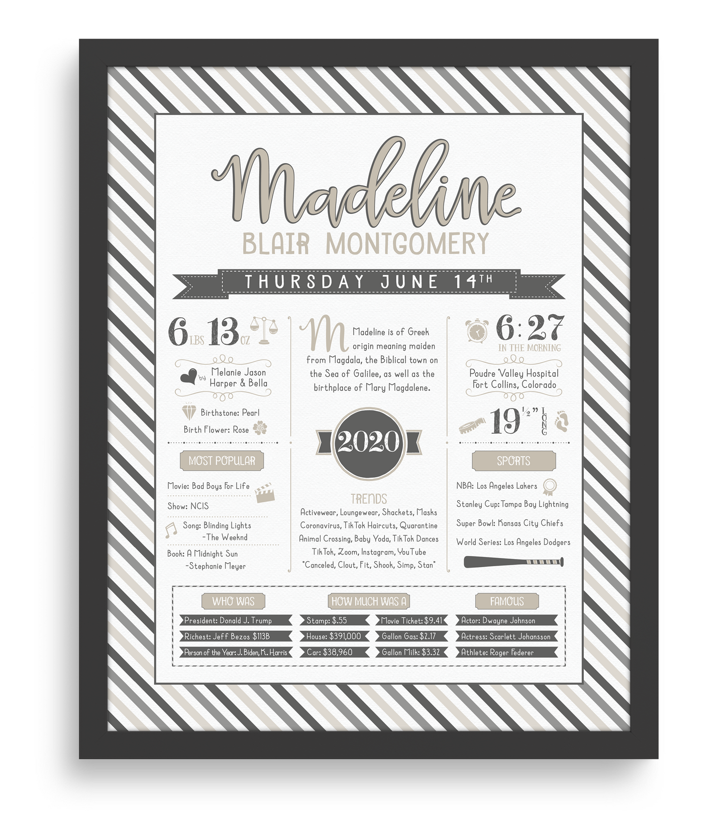 Black Frame / Gray & Beige Print