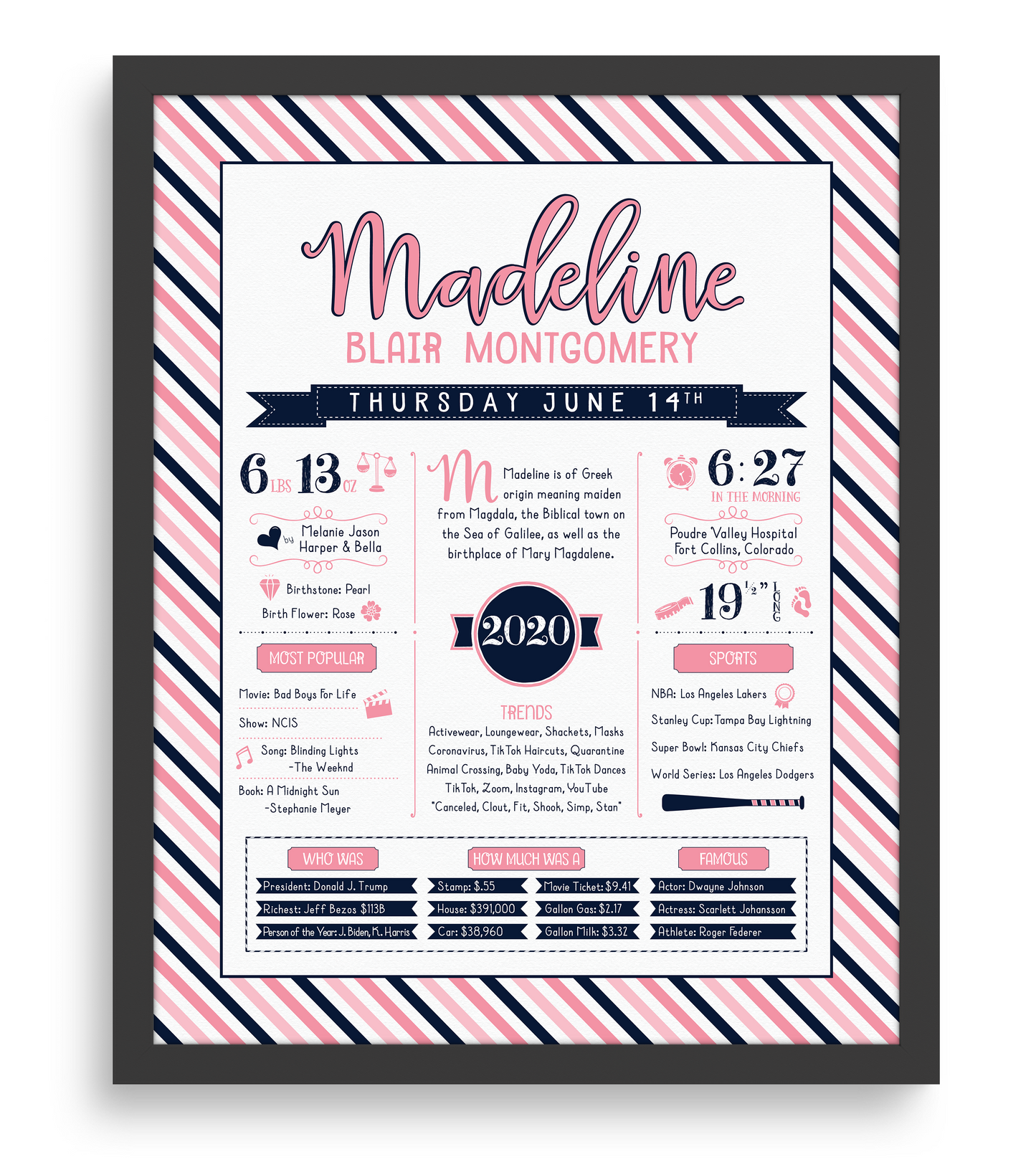 Black Frame / Pink & Navy Print