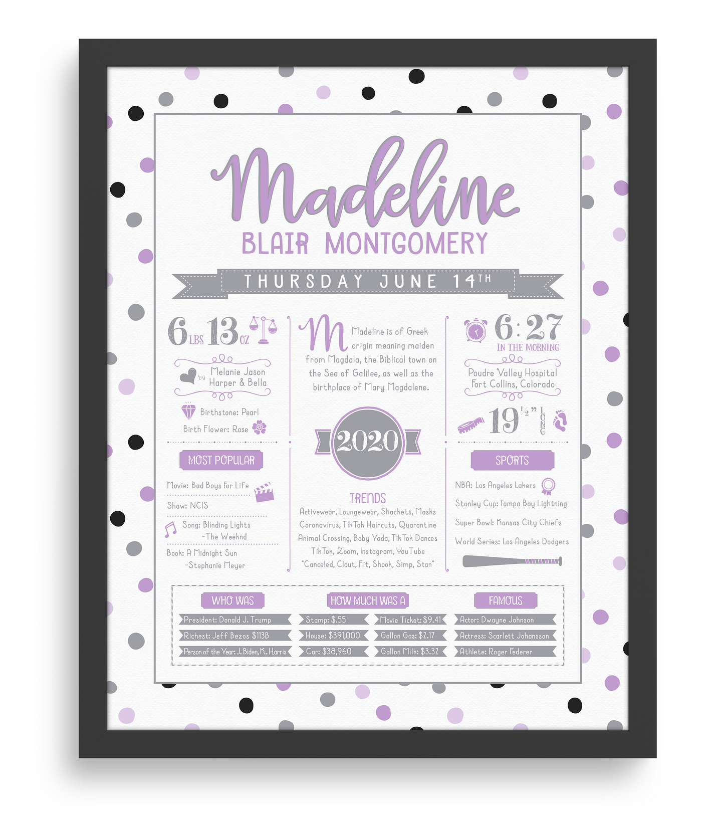 Black Frame / Purple & Gray Print