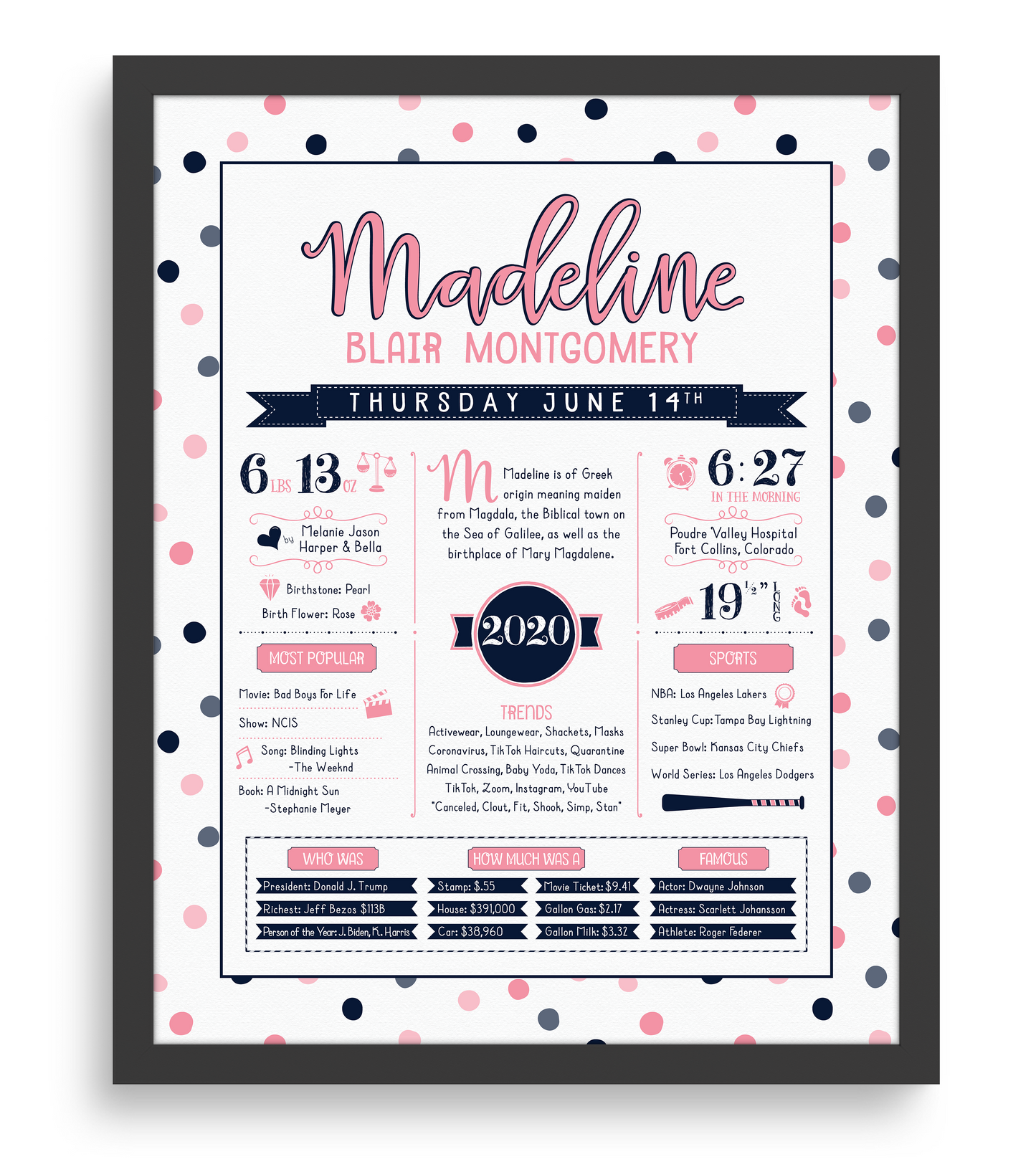 Black Frame / Pink & Navy Print